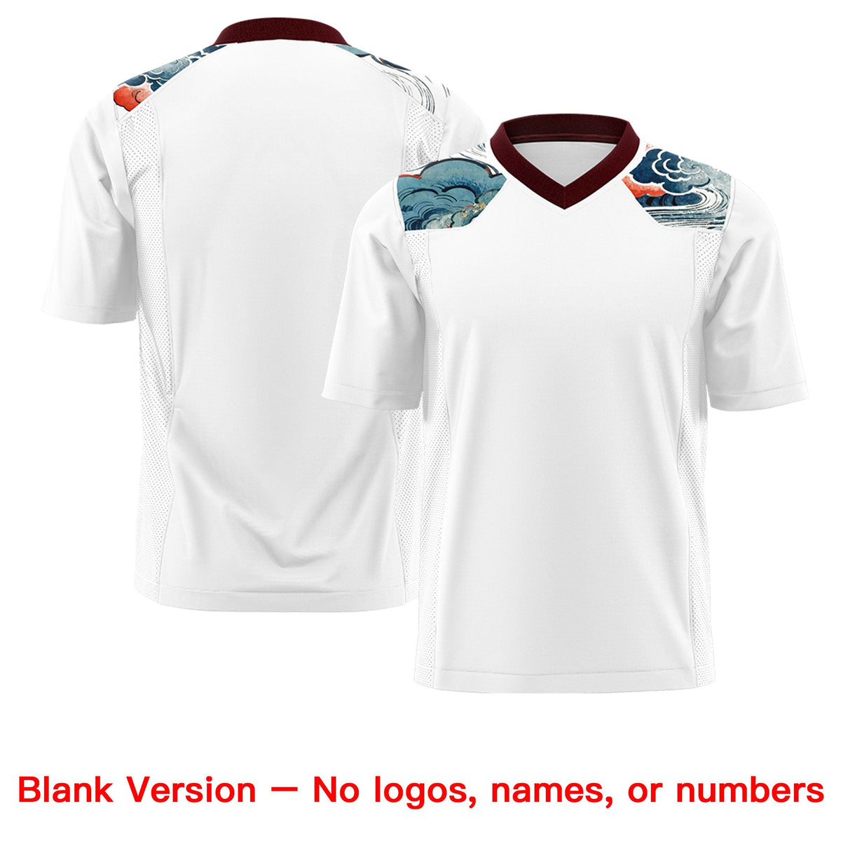 Custom Burgundy White Ukiyo-e Auspicious Clouds Graffiti Pattern Football Jersey | For Men,For Women | KXKSHOP