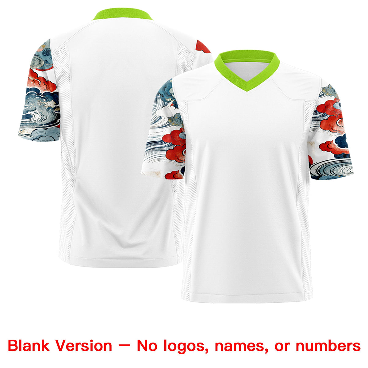 Custom White Neon Green Sleeve Ukiyo-e Auspicious Clouds Graffiti Pattern Football Jersey | For Men,For Women | KXKSHOP