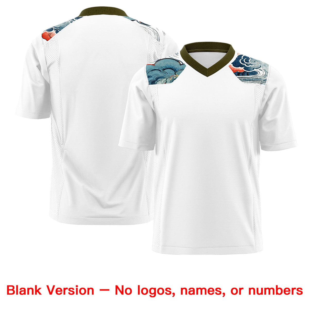 Custom OliveWhite Ukiyo-e Auspicious Clouds Graffiti Pattern Football Jersey | For Men,For Women | KXKSHOP