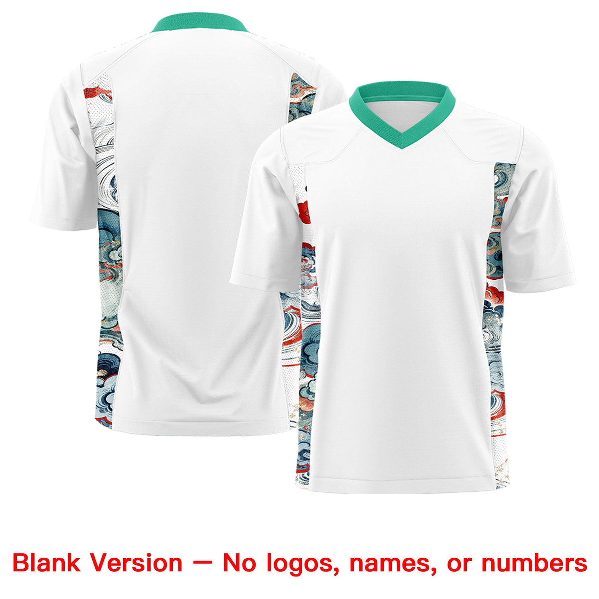 Custom White Bright Green Ukiyo-e Auspicious Clouds Graffiti Pattern Football Jersey | For Men,For Women | KXKSHOP