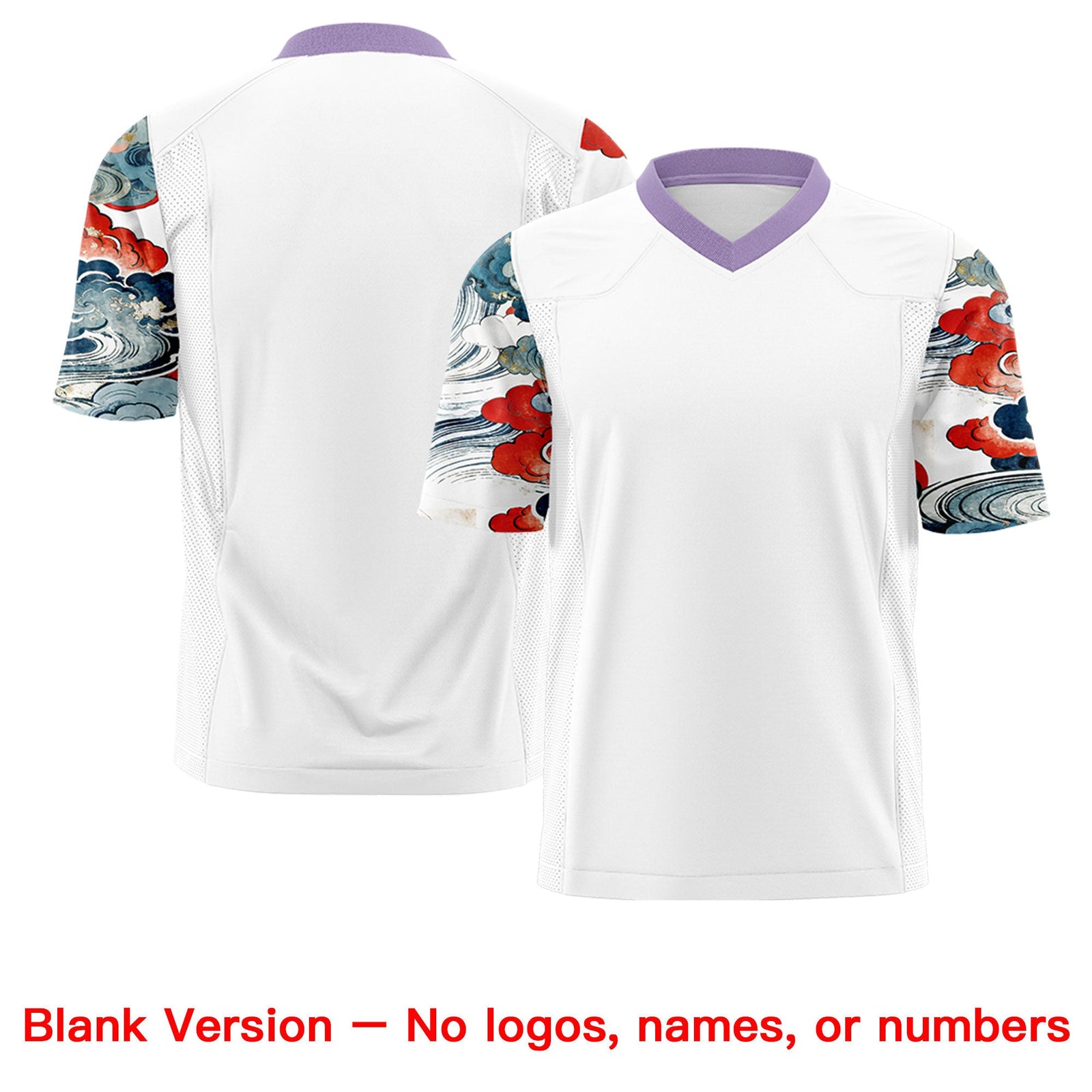 Custom White Light Purple Sleeve Ukiyo-e Auspicious Clouds Graffiti Pattern Football Jersey | For Men,For Women | KXKSHOP