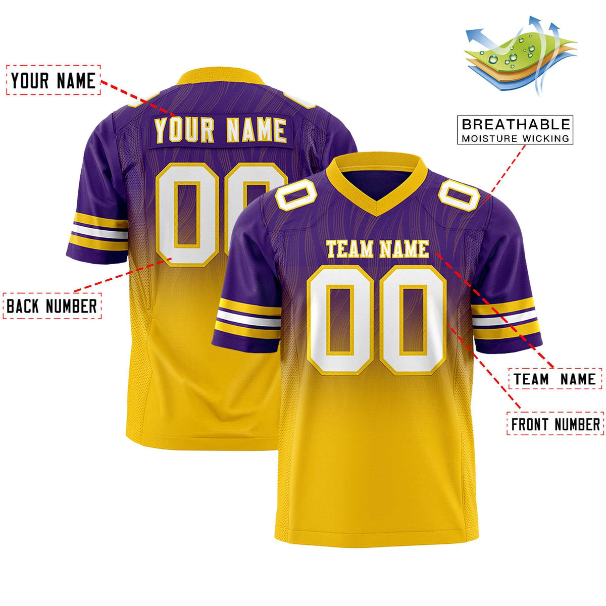 Custom Purple and Gold Customize Flag Football Jersey-7v7 Football Uniforms | KXKSHOP