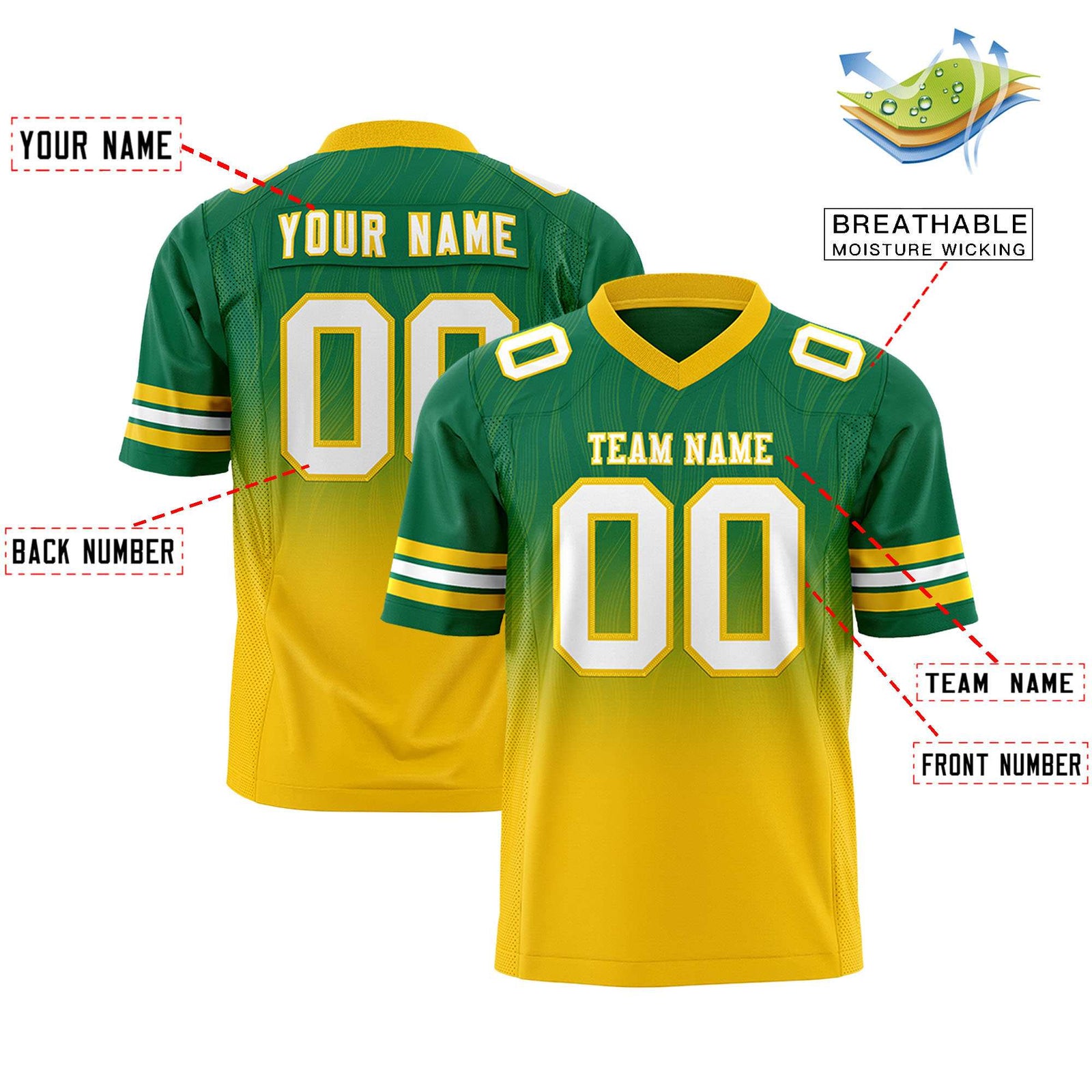 Custom Kelly Green and Gold Customize Flag Football Jersey-7v7 Football Uniforms | KXKSHOP