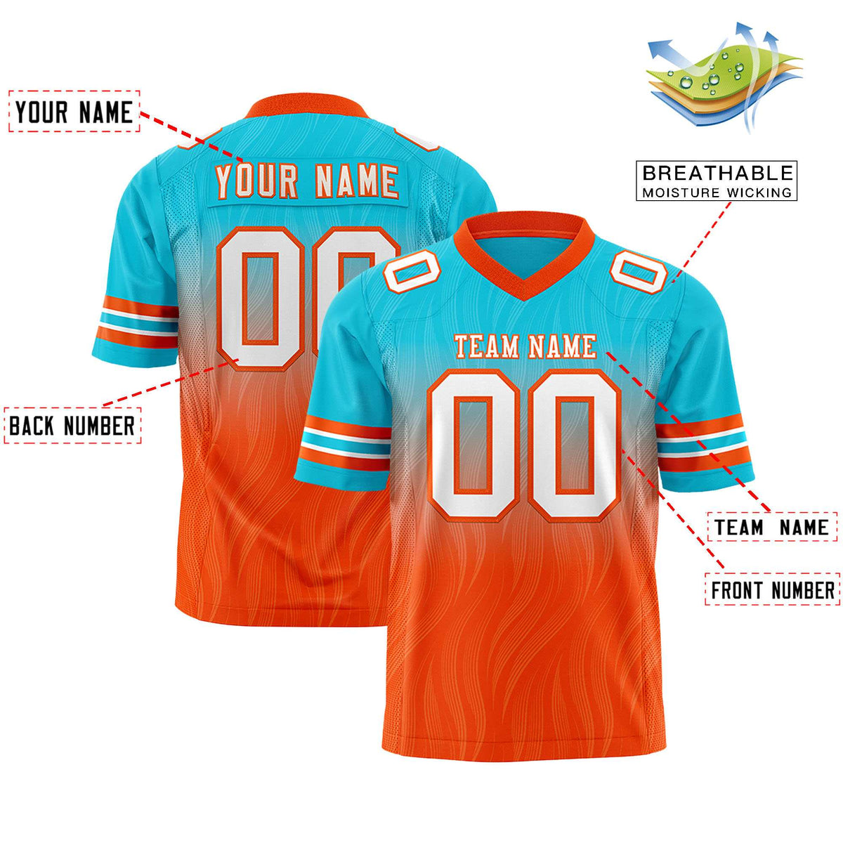 Custom Sky Blue and Orange Customize Flag Football Jersey-7v7 Football Uniforms | KXKSHOP