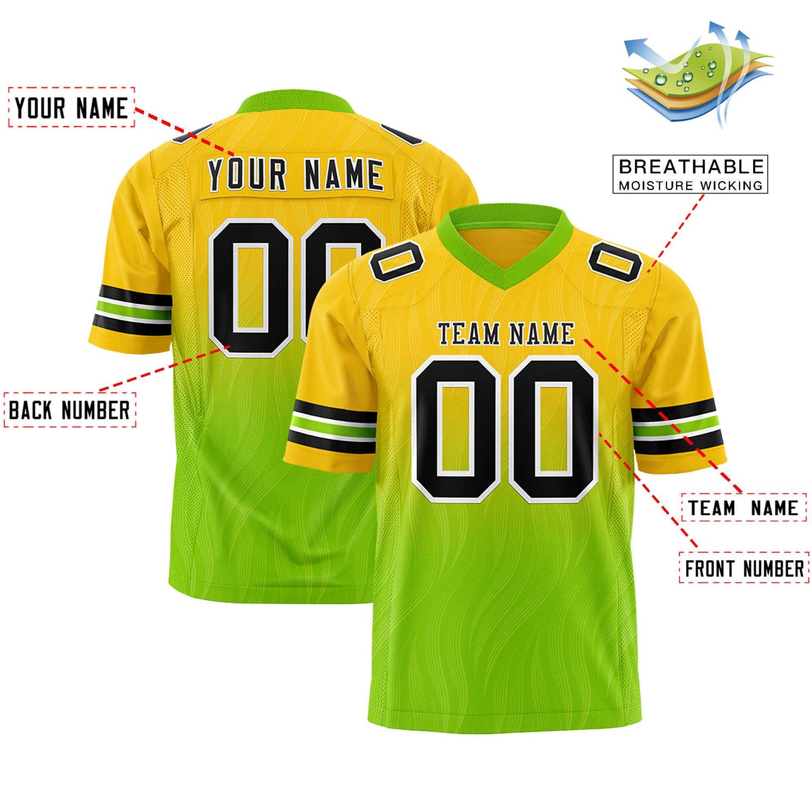 Custom Gold and Neon Green Customize Flag Football Jersey-7v7 Football Uniforms | KXKSHOP