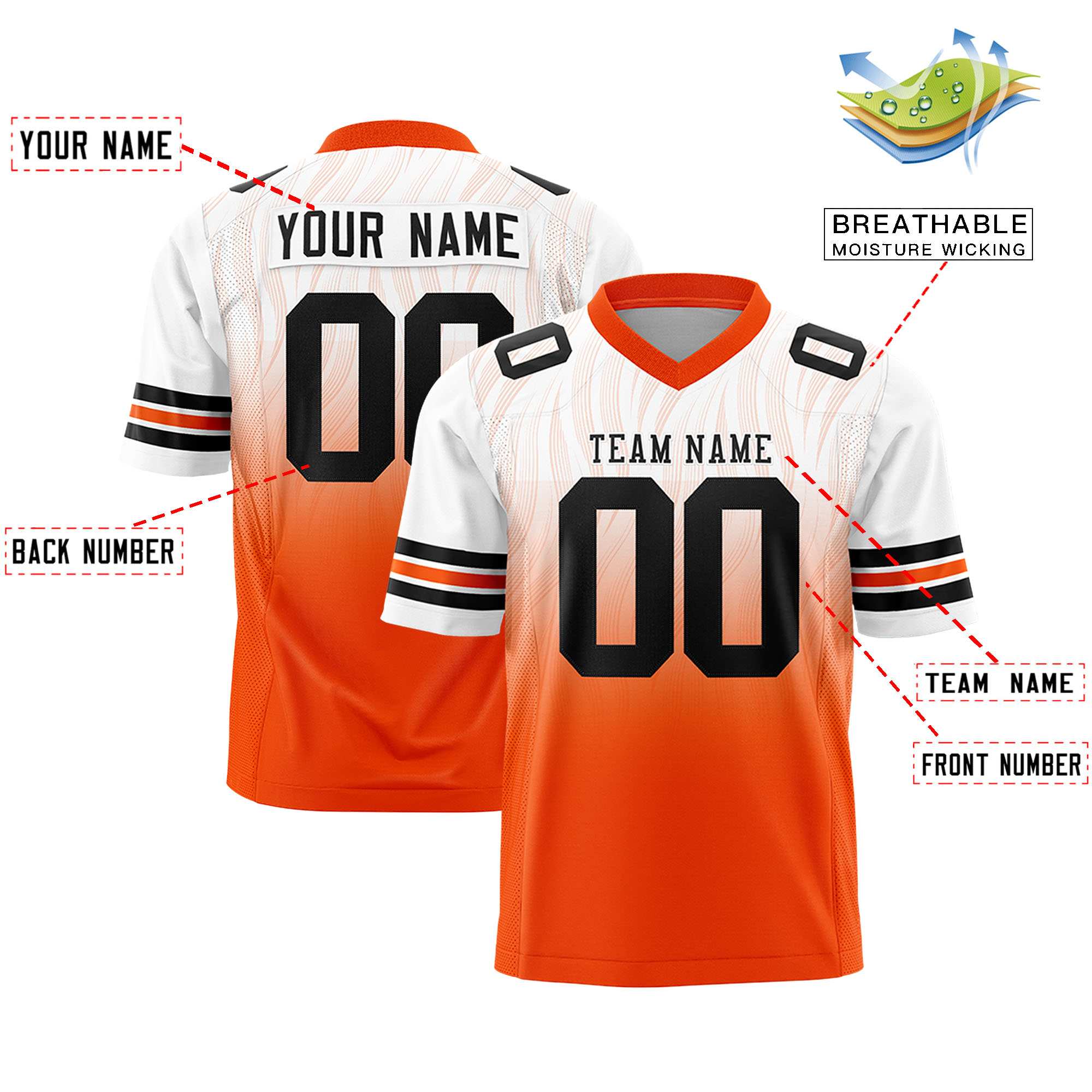 Custom White and Orange Gradient Fashion Outdoor Authentic Football Jersey