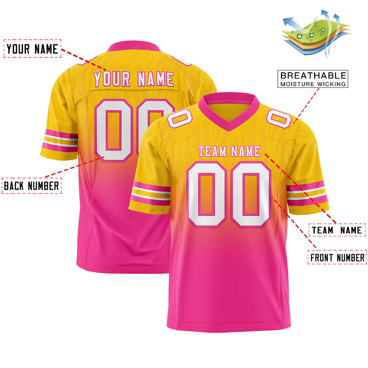 Custom Gold and Pink Customize Flag Football Jersey-7v7 Football Uniforms | KXKSHOP