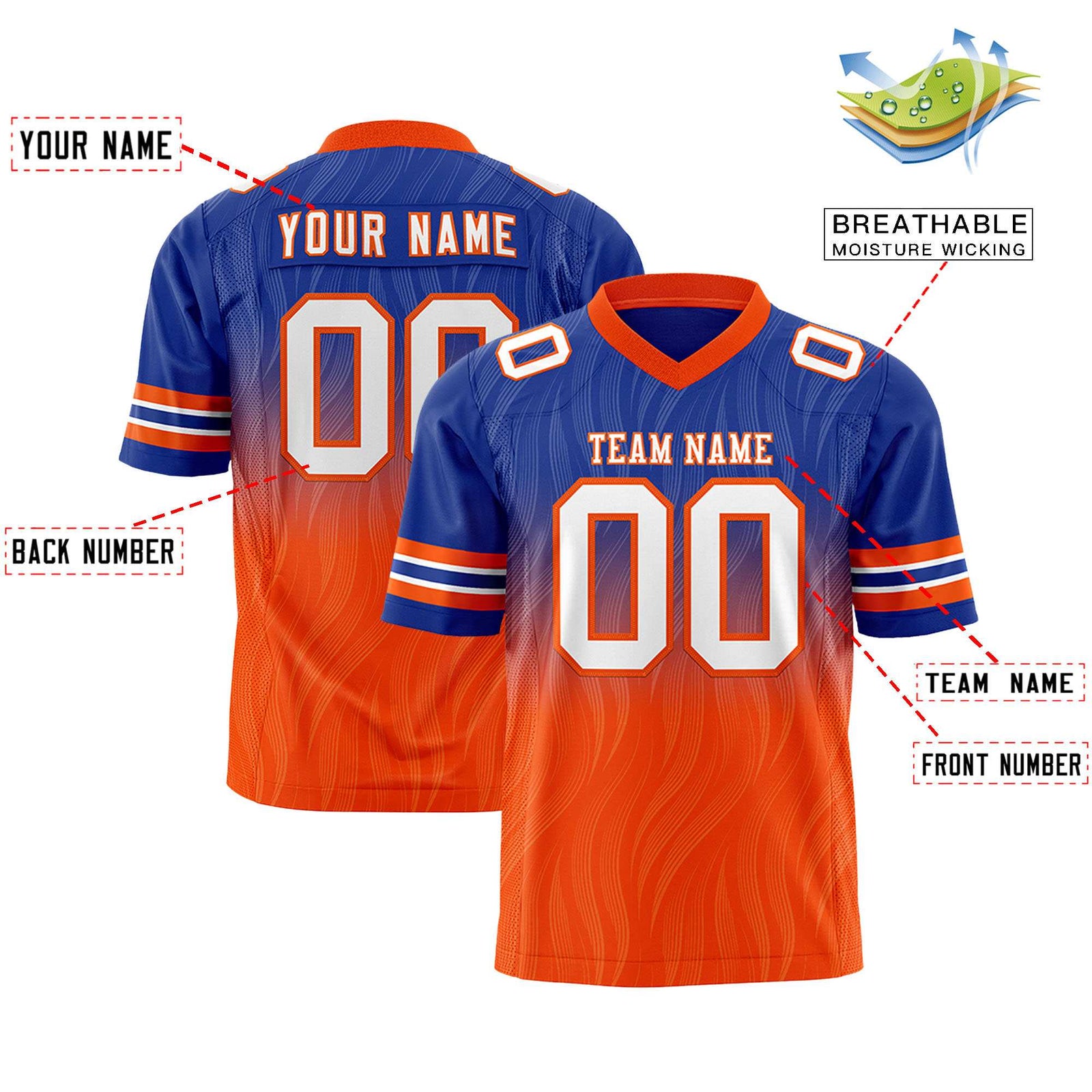 Custom Royal and Orange Customize Flag Football Jersey-7v7 Football Uniforms | KXKSHOP