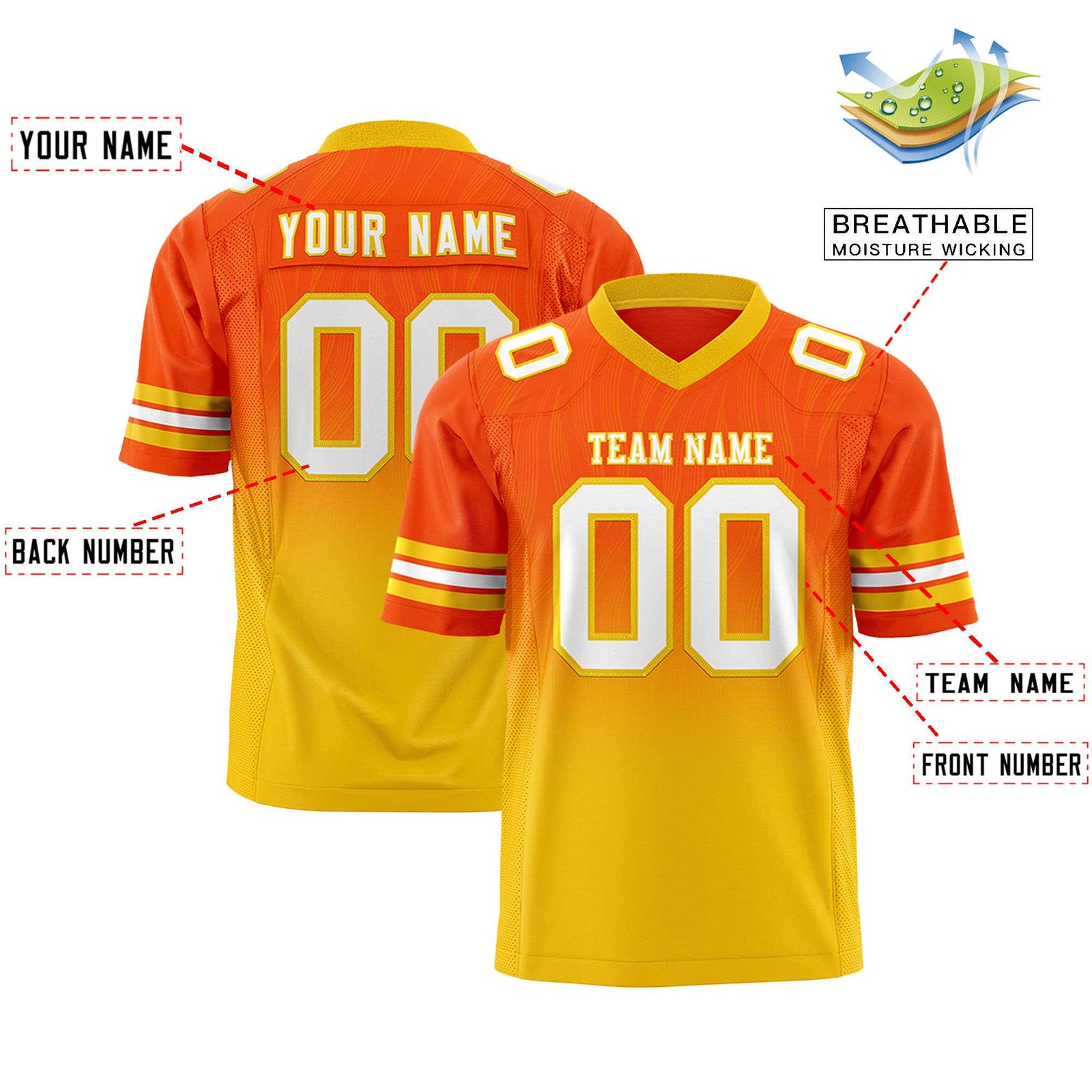 Custom Orange and Gold Customize Flag Football Jersey-7v7 Football Uniforms | KXKSHOP