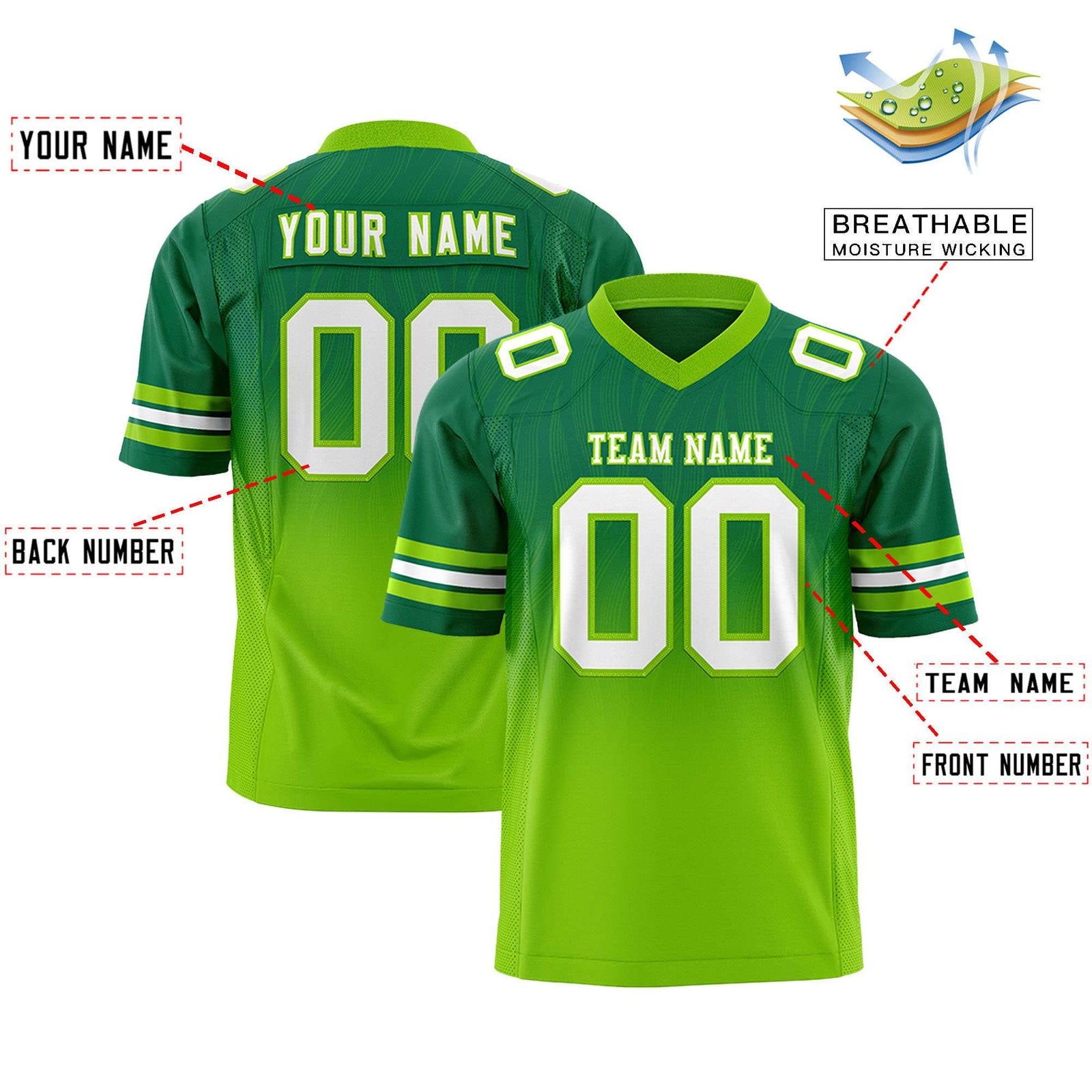 Custom Kelly Green and Neon Green Customize Flag Football Jersey-7v7 Football Uniforms | KXKSHOP