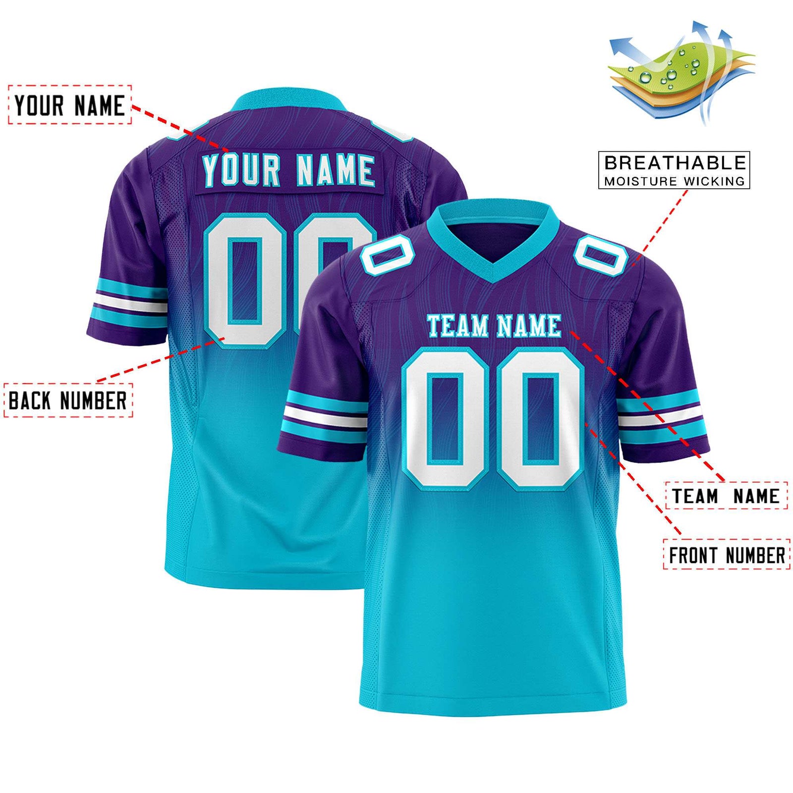 Custom Purple and Sky Blue Customize Flag Football Jersey-7v7 Football Uniforms | KXKSHOP