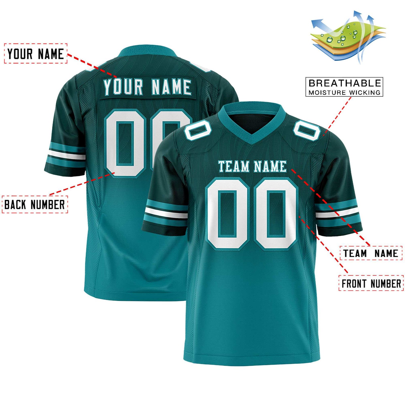 Custom Midnight Green and Aqua Customize Flag Football Jersey-7v7 Football Uniforms | KXKSHOP