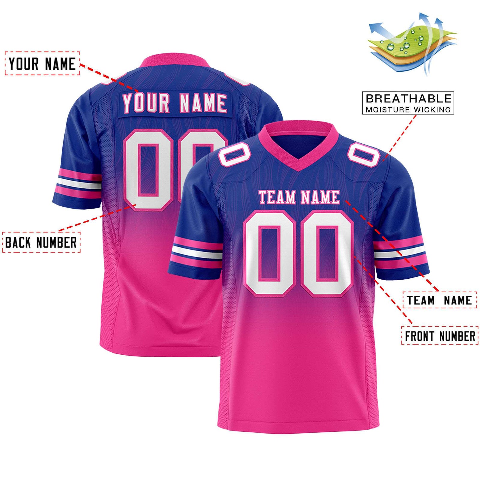 Custom Royal and Pink Customize Flag Football Jersey-7v7 Football Uniforms | KXKSHOP