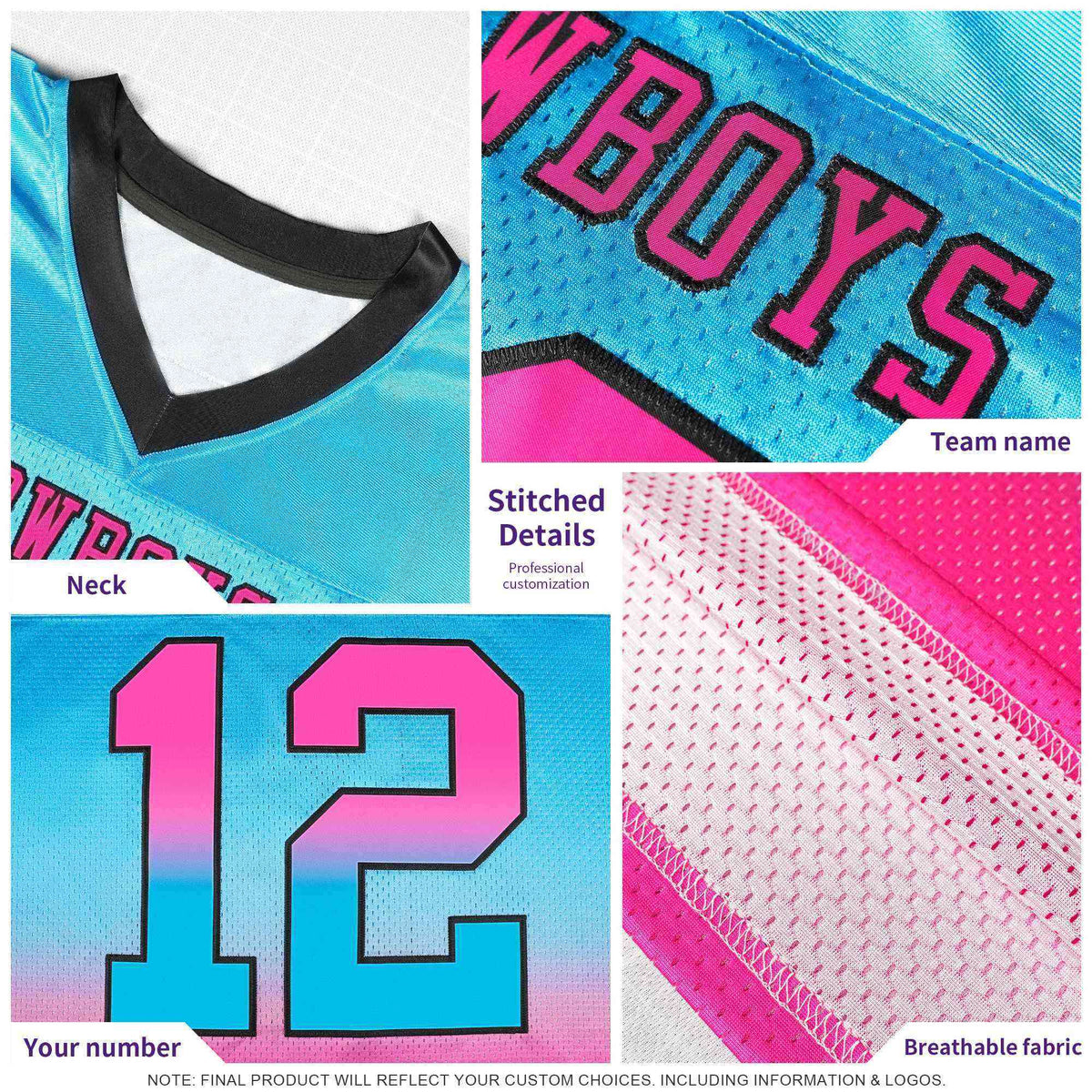 Custom Pink and Light Pink Customize Flag Football Jersey-7v7 Football Uniforms | KXKSHOP