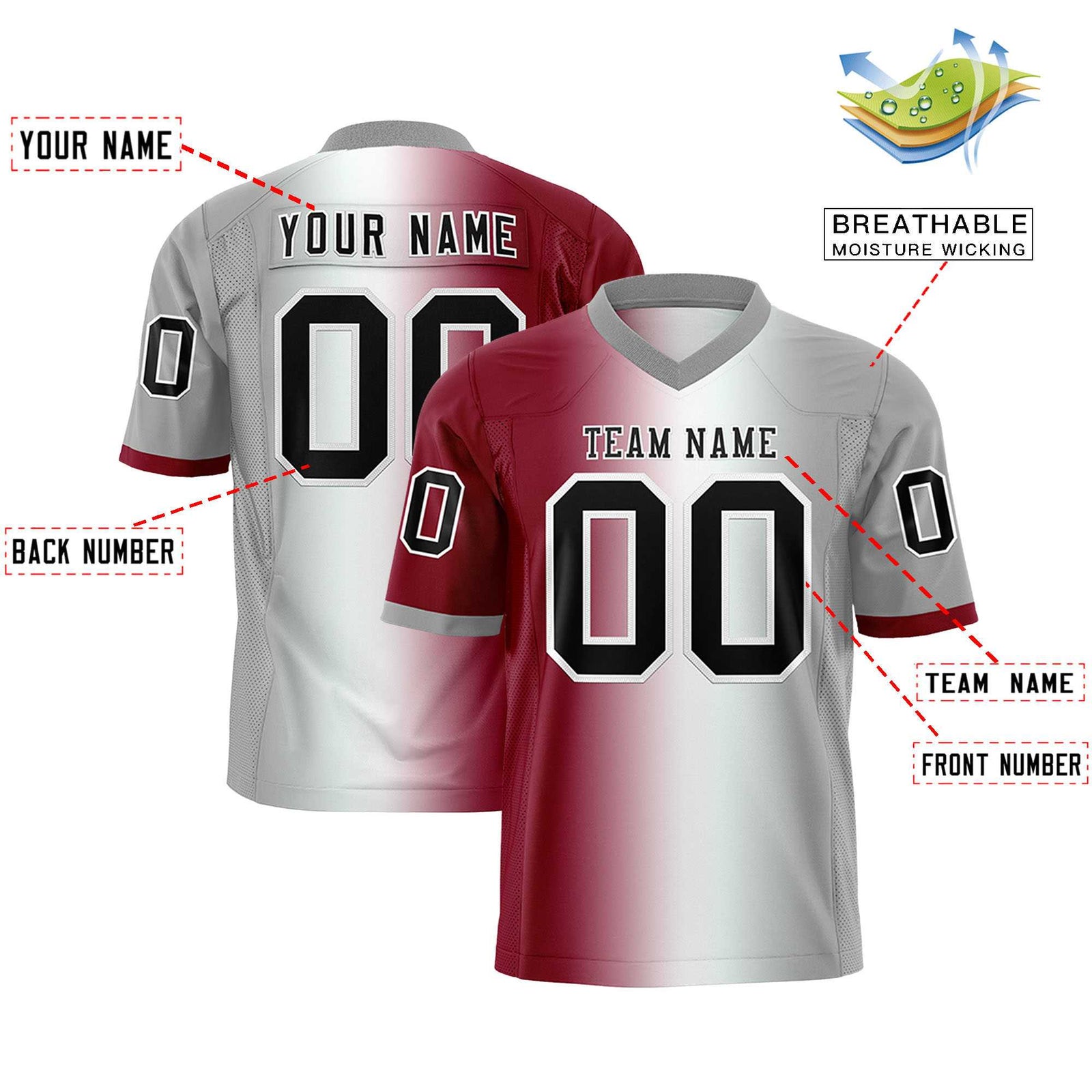 Custom Crimson White-Gray Personalized Gradient Fashion Authentic Football Jersey