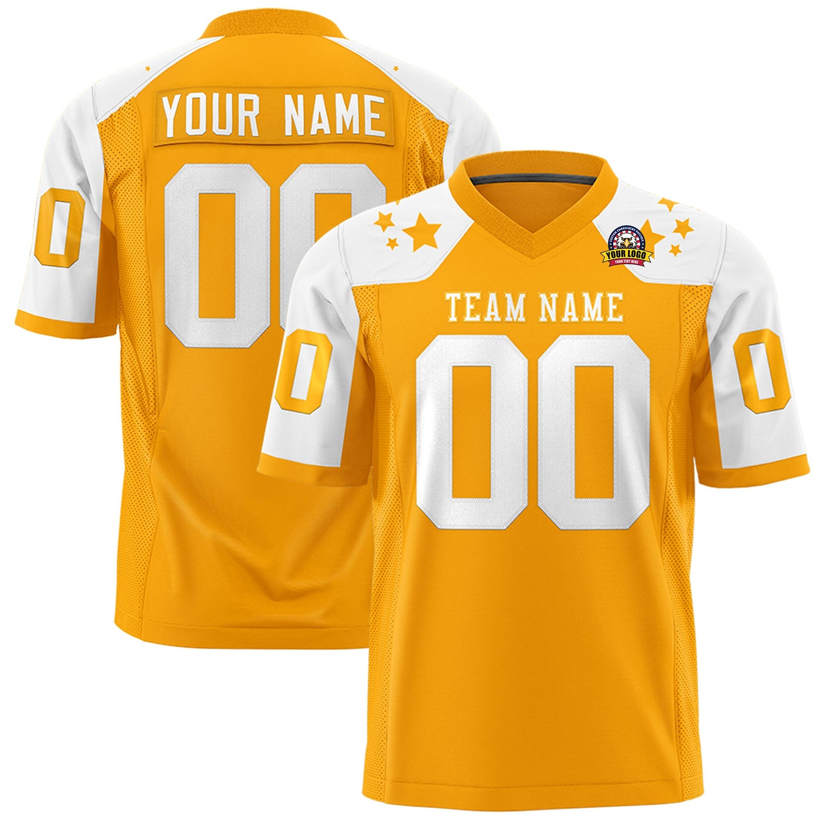 Custom Yellow White Personalized Shoulder Star Pattern Authentic Flag Football Jersey