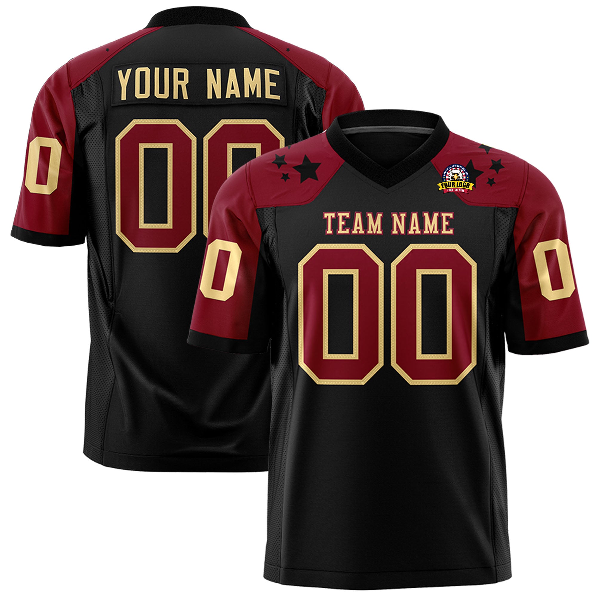 Custom Black Khaki Personalized Shoulder Star Pattern Authentic Flag Football Jersey