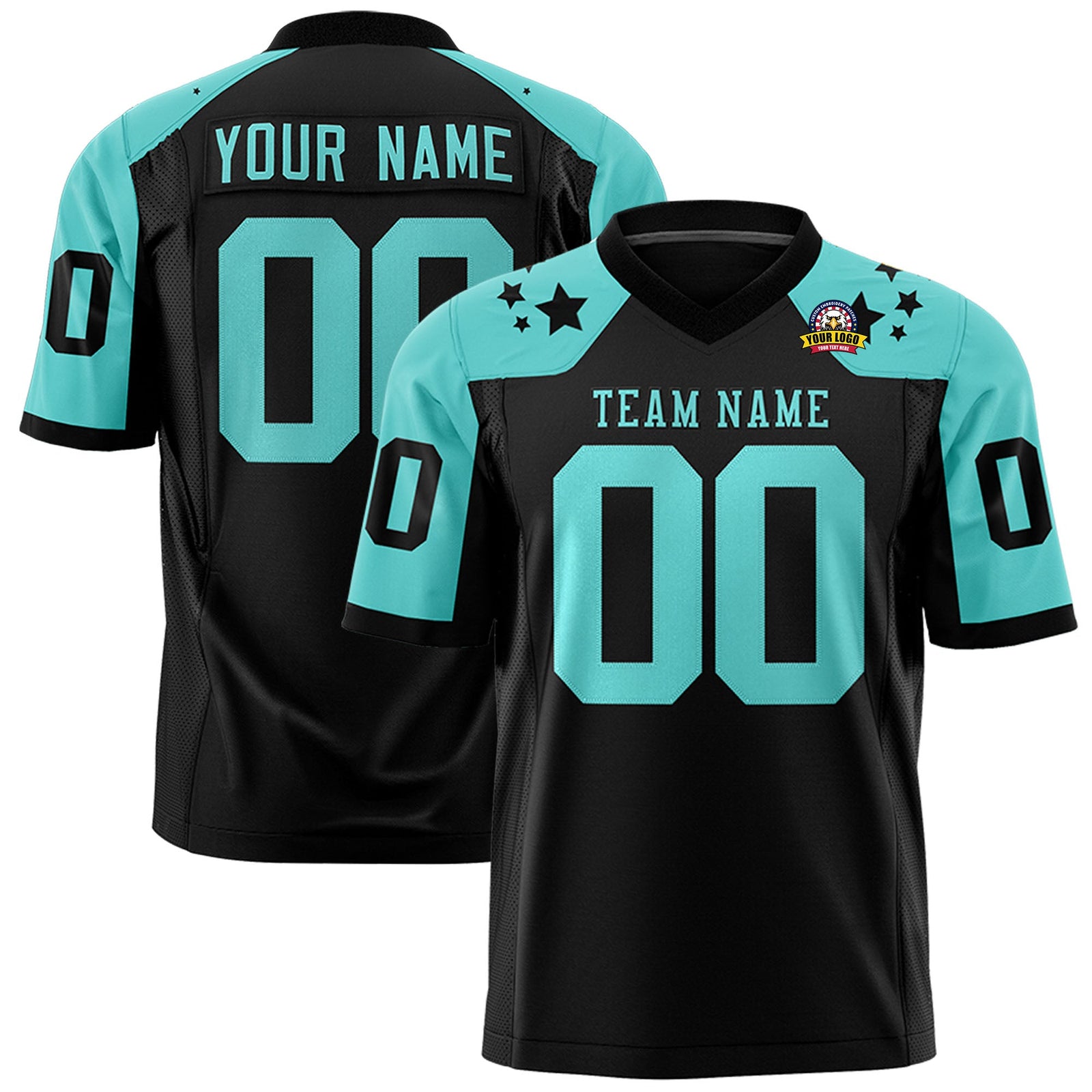 Custom Black Bright Green Personalized Shoulder Star Pattern Authentic Flag Football Jersey