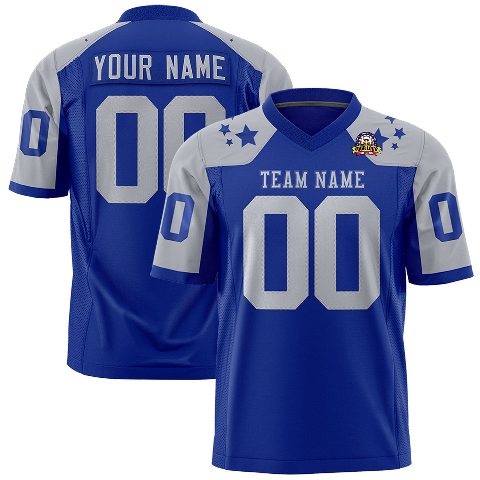 Custom Royal Gray Personalized Shoulder Star Pattern Authentic Flag Football Jersey