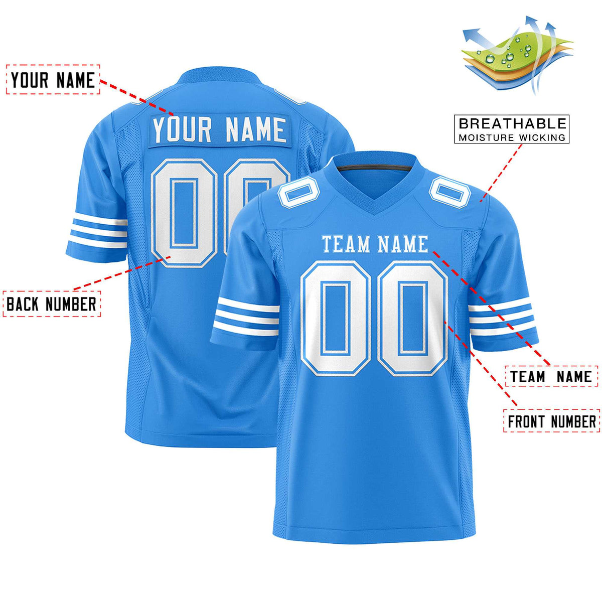 Custom Powder Blue White Personalized Classic Authentic Football Jersey