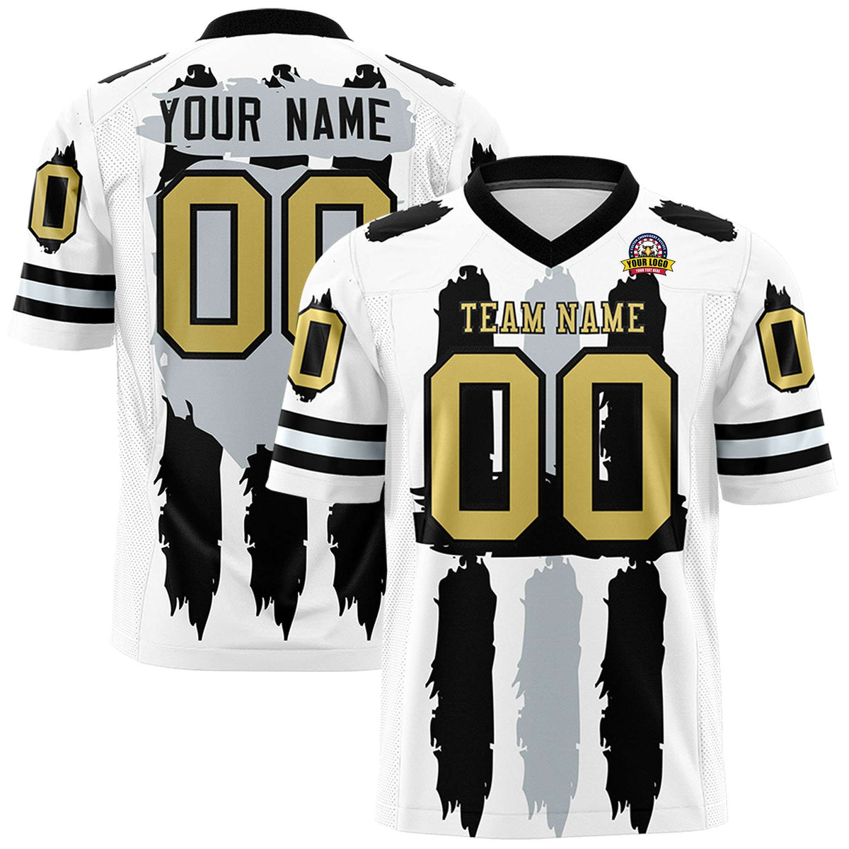 Custom Flag Football Jersey | White Black and Silver Graffiti Pattern Practice 7on7 Uniforms | Add name, number &amp; logo| KXKSHOP