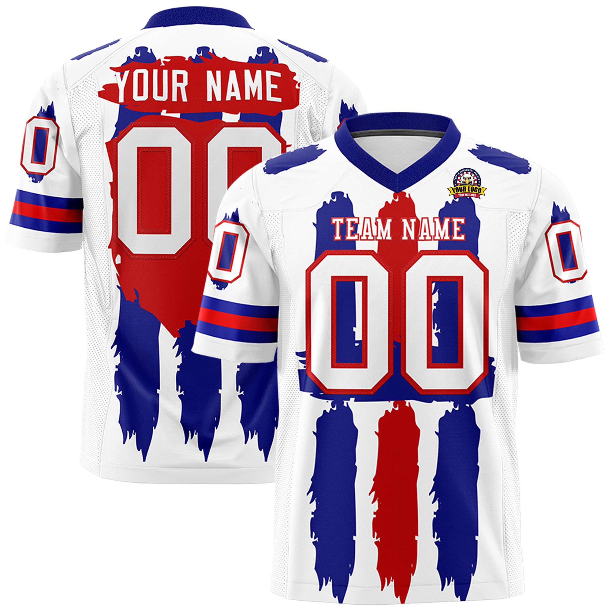 Custom Flag Football Jersey | White Royal and Red Graffiti Pattern Practice 7on7 Uniforms | Add name, number & logo| KXKSHOP