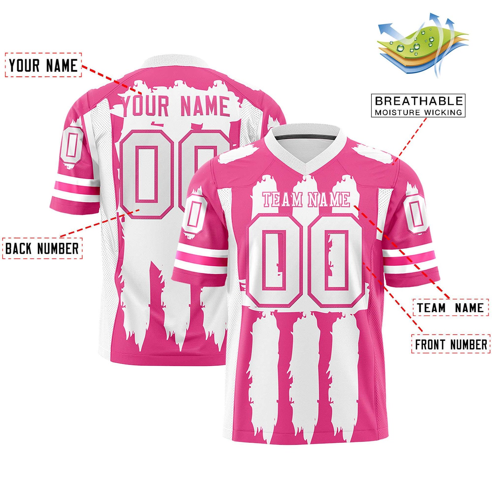 Custom Flag Football Jersey | Pink White and  Graffiti Pattern Practice 7on7 Uniforms | Add name, number & logo| KXKSHOP