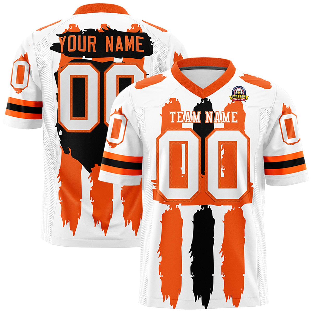 Custom Flag Football Jersey | White Orange and Black Graffiti Pattern Practice 7on7 Uniforms | Add name, number &amp; logo| KXKSHOP