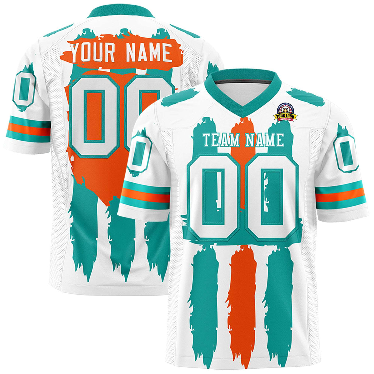 Custom Flag Football Jersey | White Aqua and Orange Graffiti Pattern Practice 7on7 Uniforms | Add name, number &amp; logo| KXKSHOP