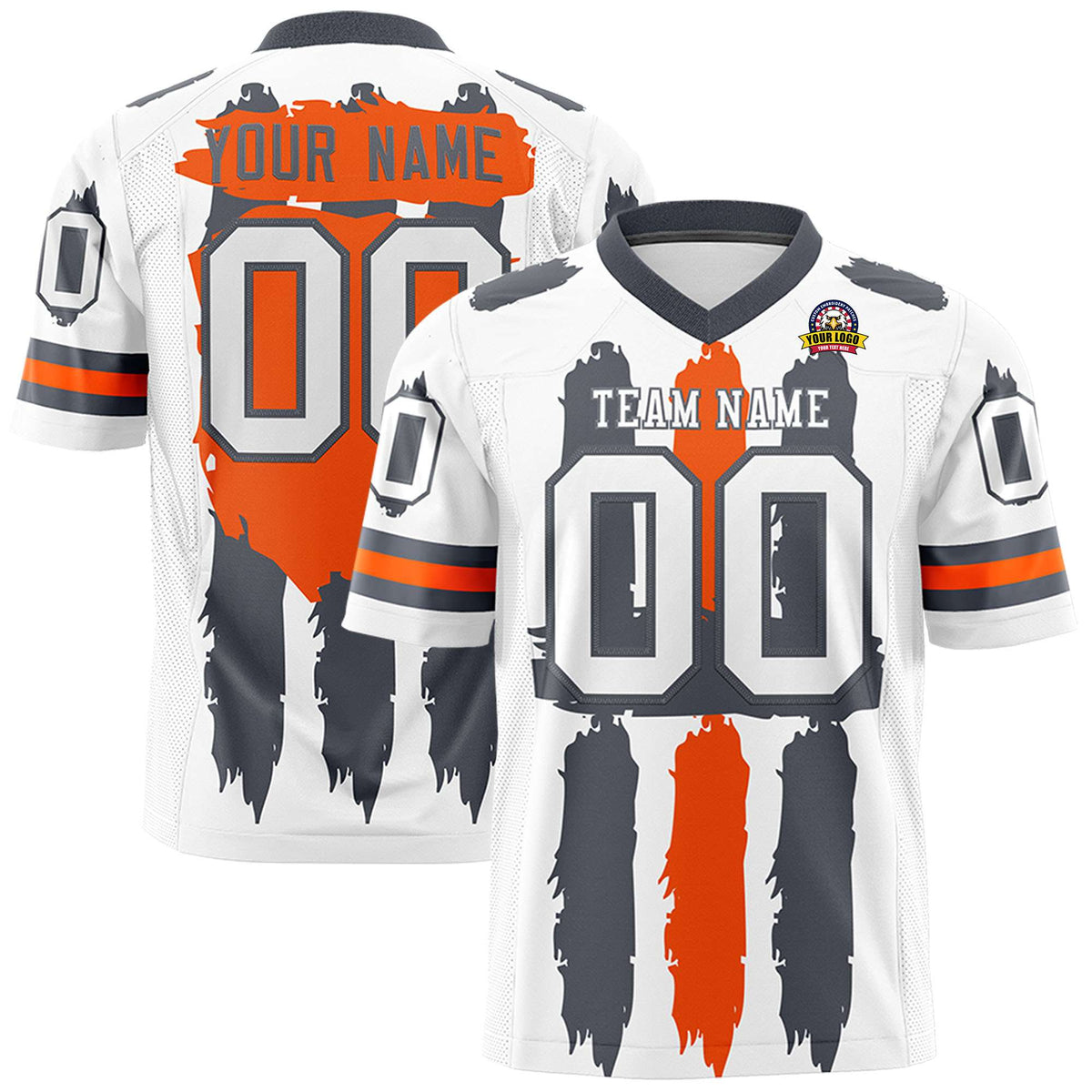 Custom Flag Football Jersey | White Dark Gray and Orange Graffiti Pattern Practice 7on7 Uniforms | Add name, number &amp; logo| KXKSHOP