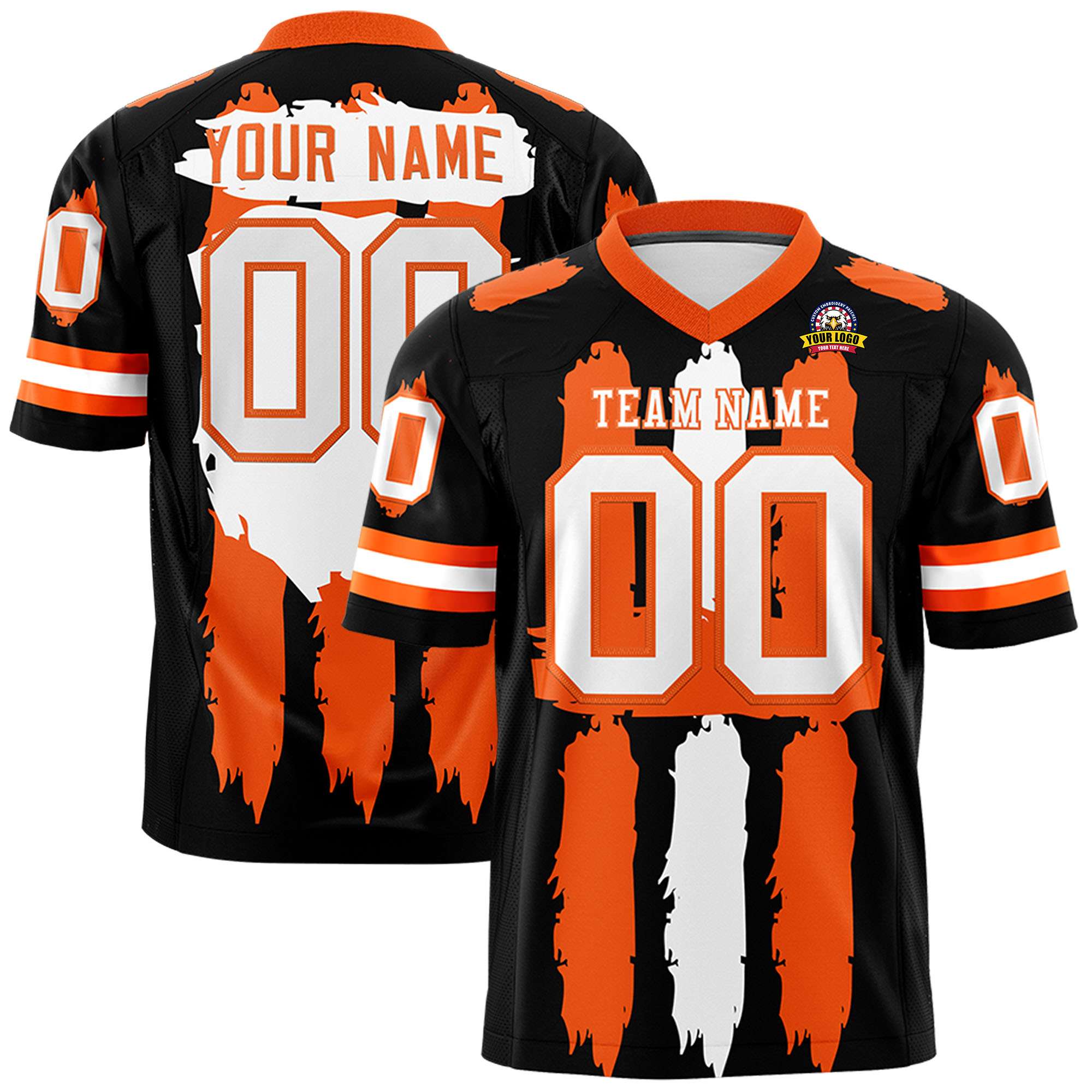 Custom Flag Football Jersey | Black Orange and White Graffiti Pattern Practice 7on7 Uniforms | Add name, number & logo| KXKSHOP