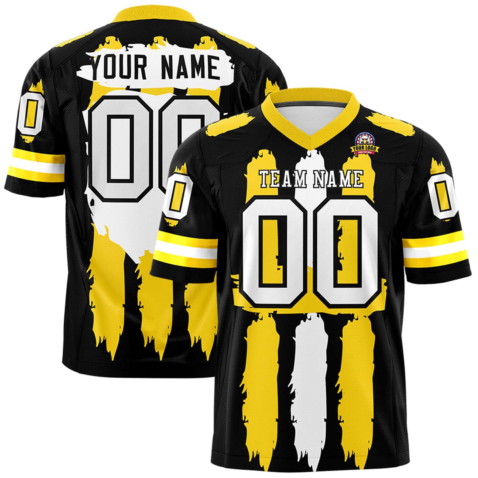 Custom Flag Football Jersey | Black Gold and White Graffiti Pattern Practice 7on7 Uniforms | Add name, number & logo| KXKSHOP