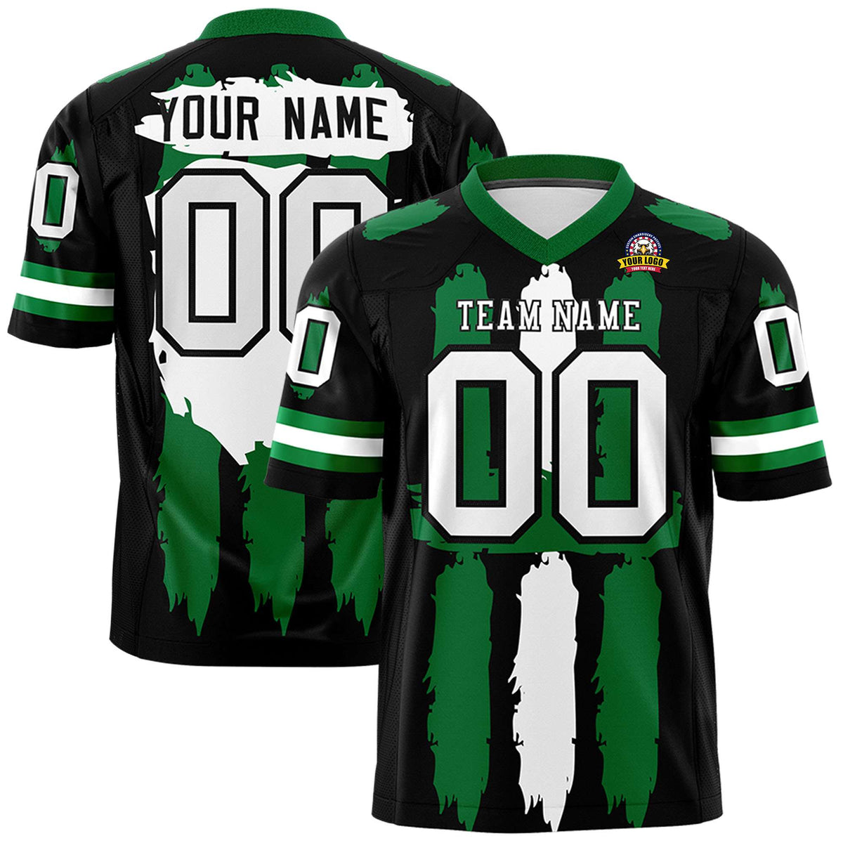 Custom Flag Football Jersey | Black Kelly Green and White Graffiti Pattern Practice 7on7 Uniforms | Add name, number &amp; logo| KXKSHOP