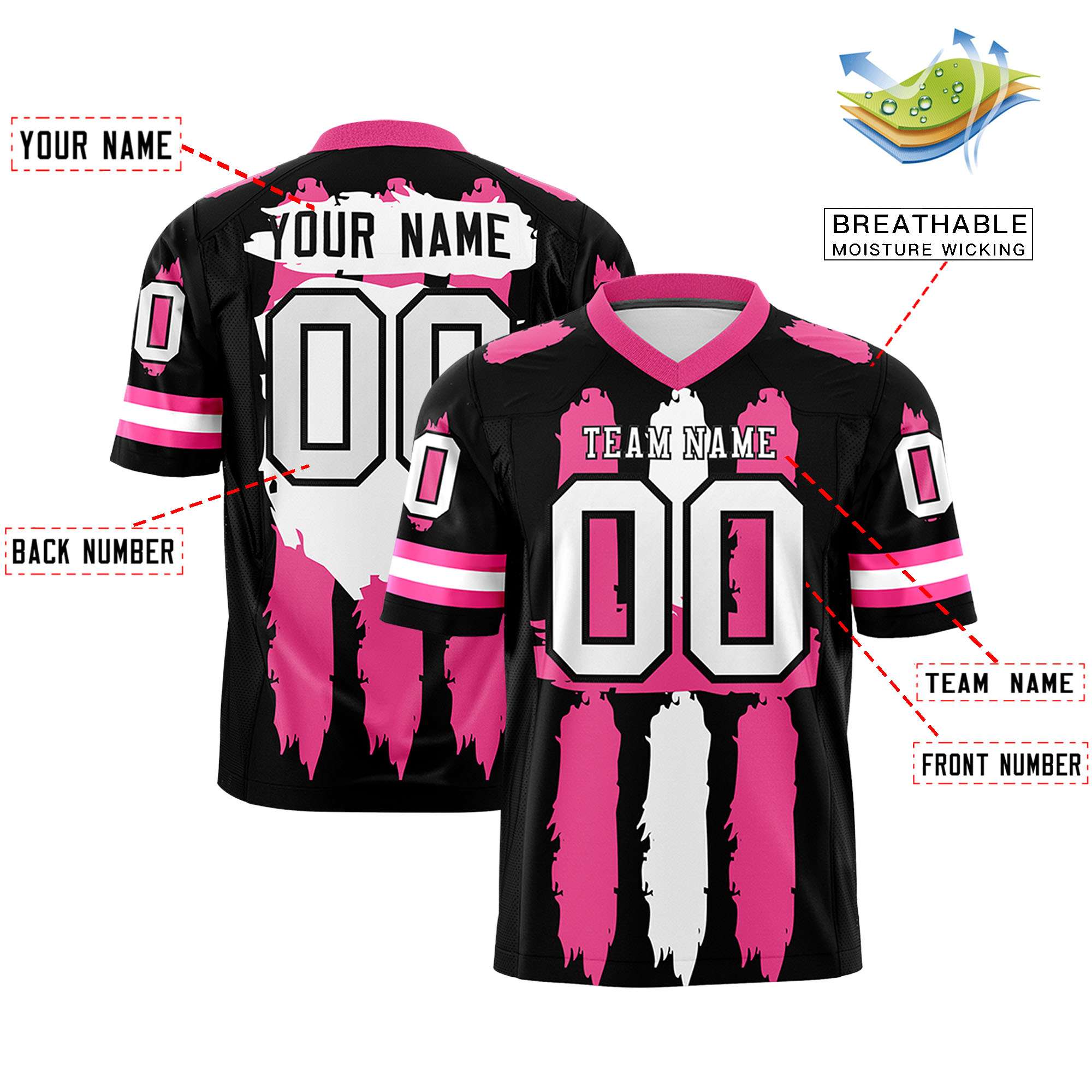 Custom Flag Football Jersey | Black Pink and White Graffiti Pattern Practice 7on7 Uniforms | Add name, number & logo| KXKSHOP