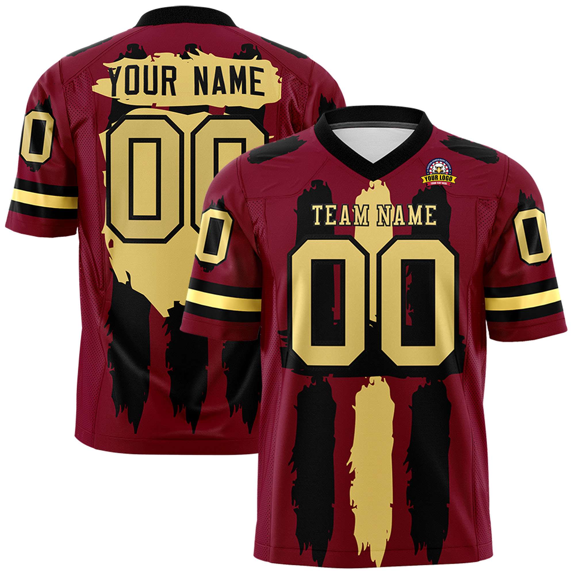 Custom Flag Football Jersey |Crimson Black and Khaki Graffiti Pattern Practice 7on7 Uniforms | Add name, number & logo| KXKSHOP