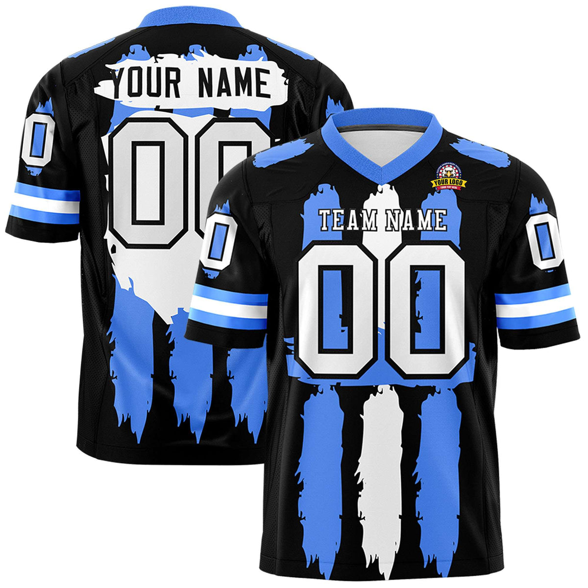 Custom Flag Football Jersey | Black Powder Blue and White Graffiti Pattern Practice 7on7 Uniforms | Add name, number &amp; logo| KXKSHOP