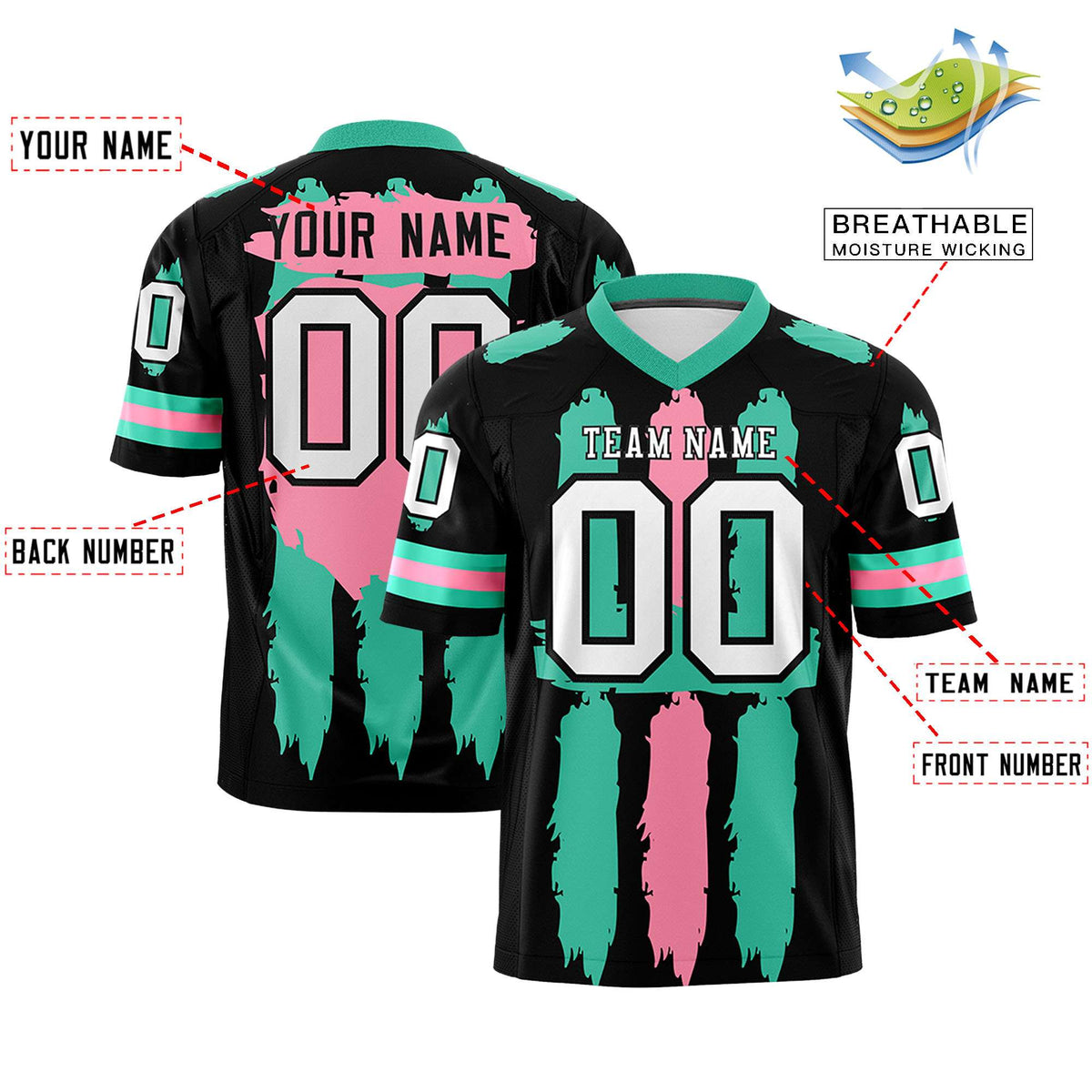 Custom Flag Football Jersey | Black Bright Green and Light Pink Graffiti Pattern Practice 7on7 Uniforms | Add name, number &amp; logo| KXKSHOP