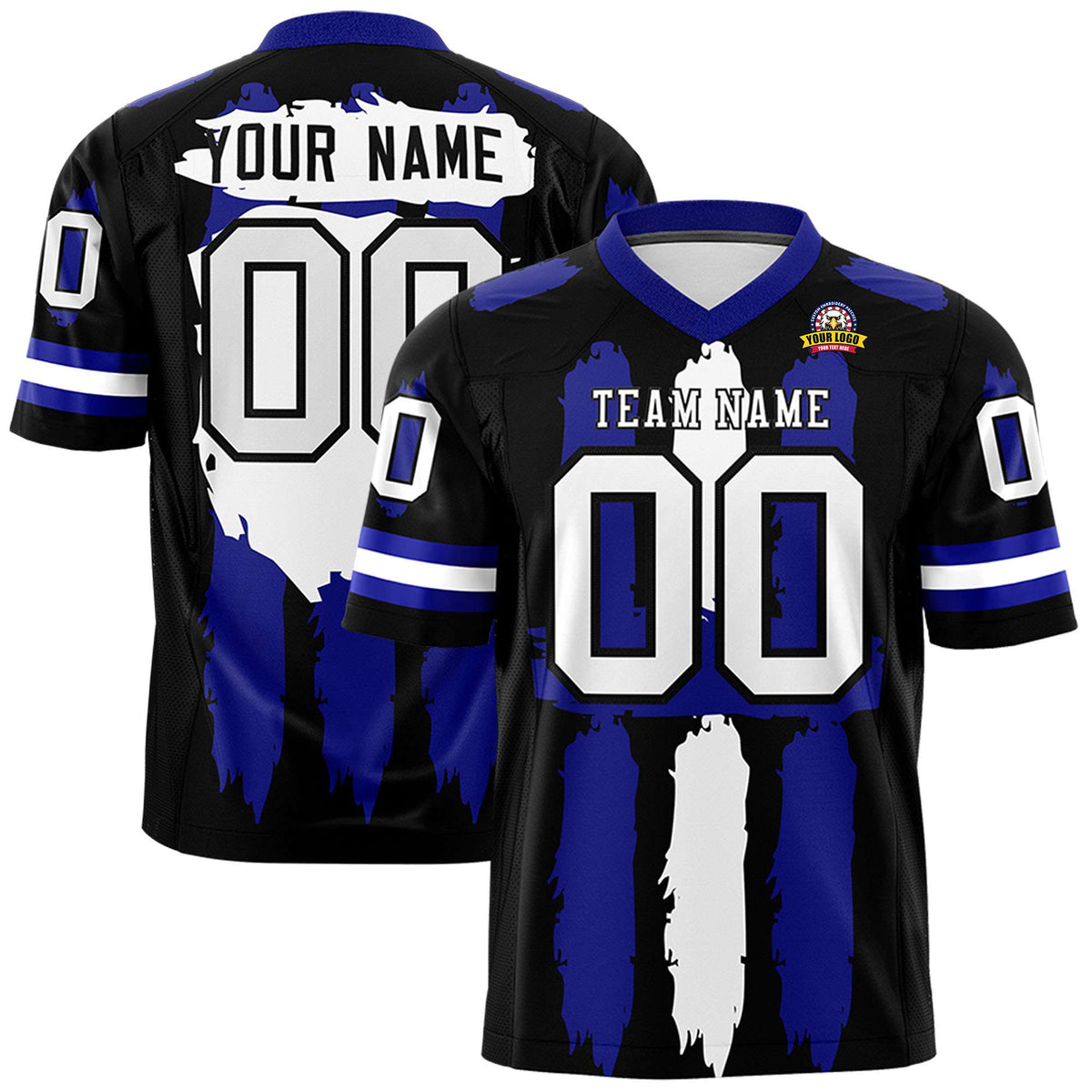 Custom Flag Football Jersey | Black Royal and White Graffiti Pattern Practice 7on7 Uniforms | Add name, number &amp; logo| KXKSHOP