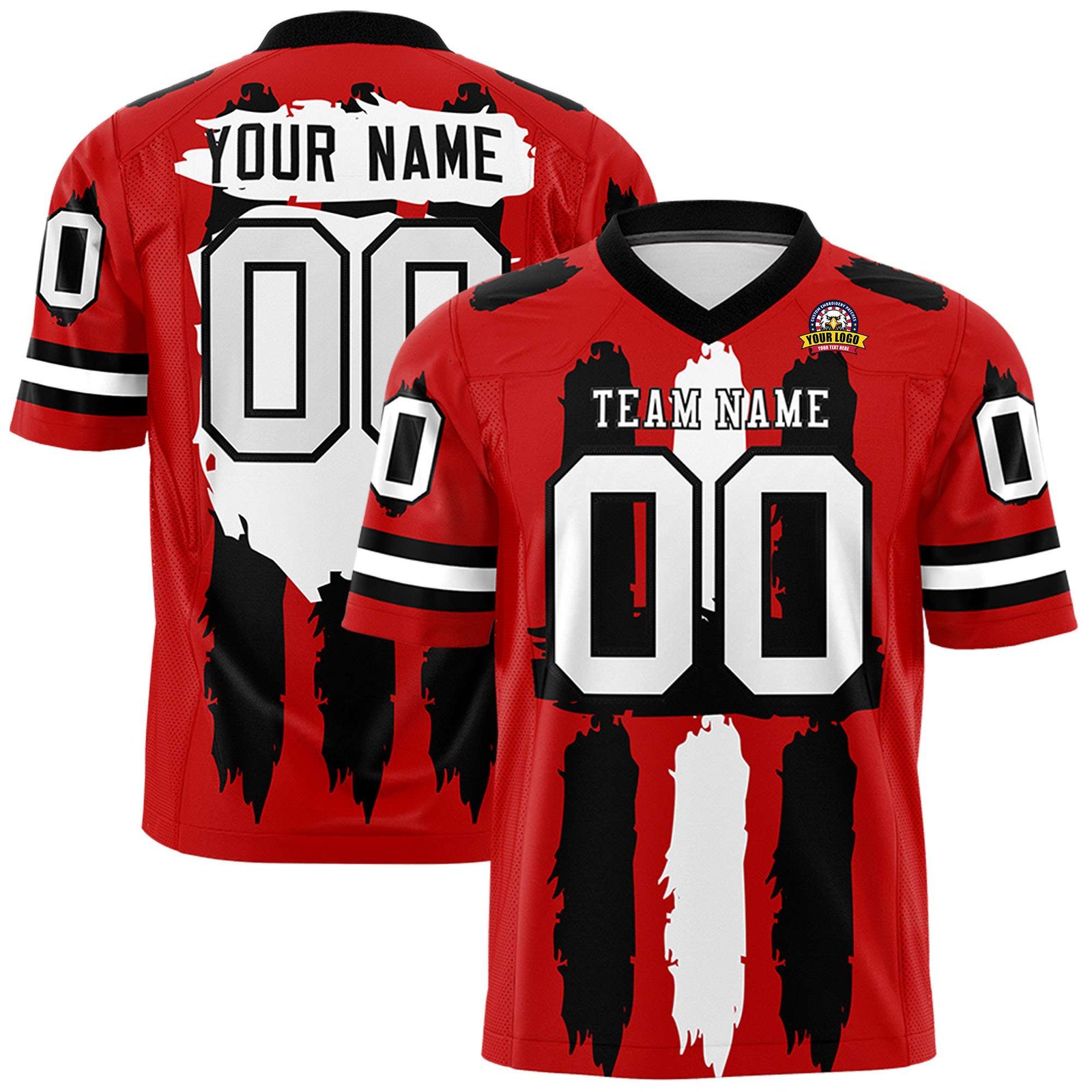 Custom Flag Football Jersey | Red Black and White Graffiti Pattern Practice 7on7 Uniforms | Add name, number & logo| KXKSHOP
