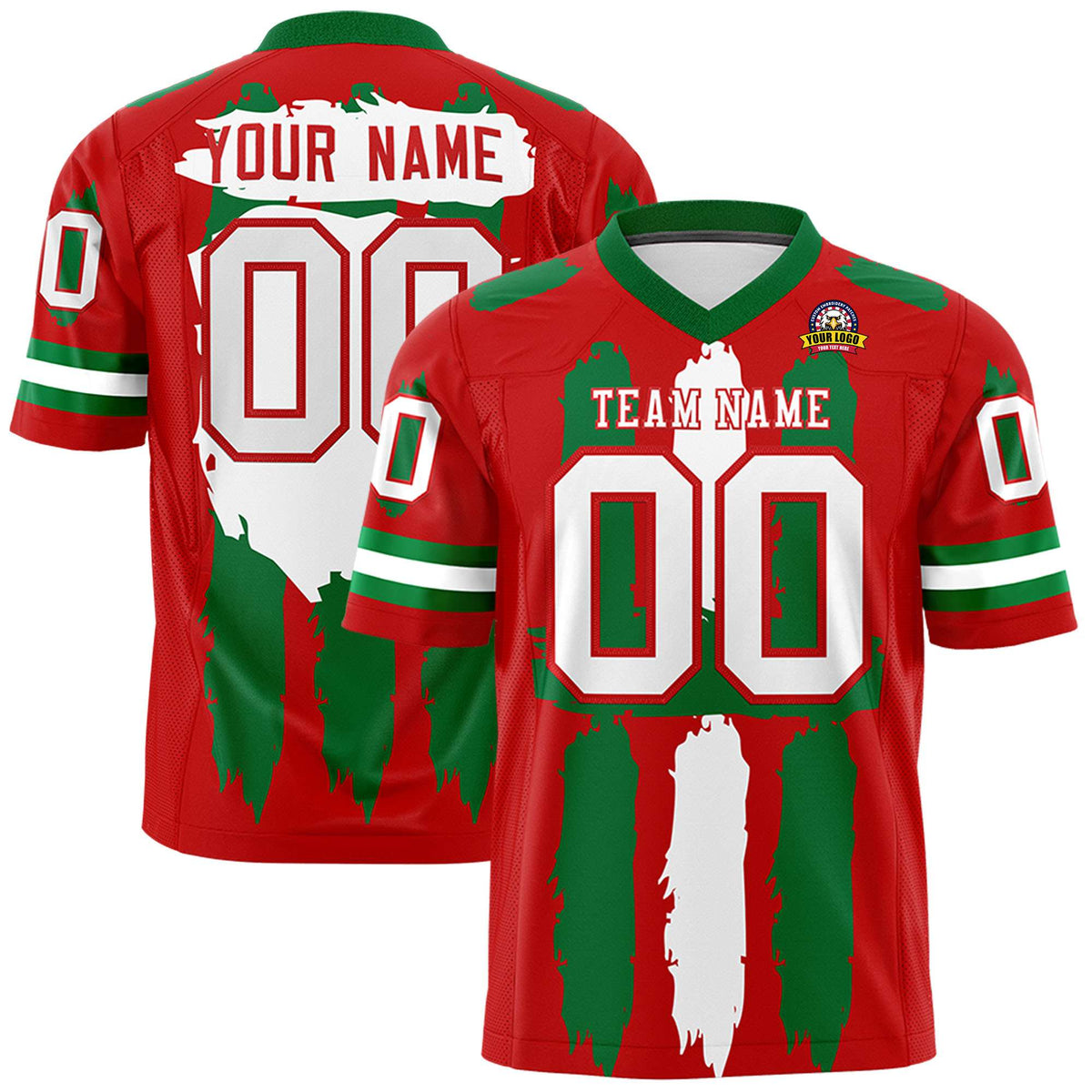 Custom Flag Football Jersey | Red Kelly Green and White Graffiti Pattern Practice 7on7 Uniforms | Add name, number &amp; logo| KXKSHOP