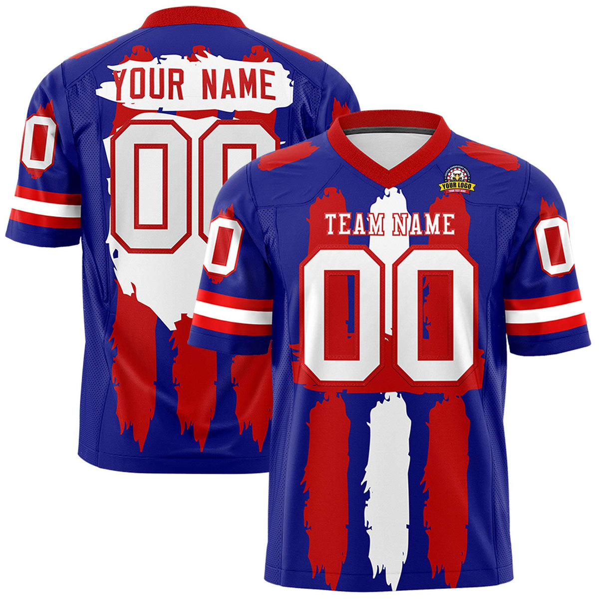 Custom Flag Football Jersey | Royal Red and White Graffiti Pattern Practice 7on7 Uniforms | Add name, number &amp; logo| KXKSHOP