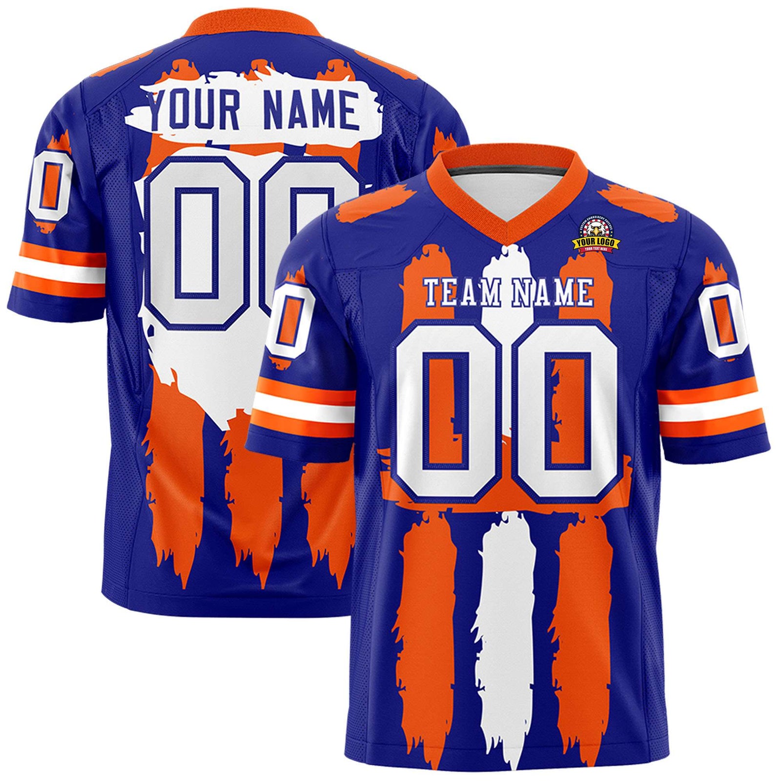 Custom Flag Football Jersey | Royal Orange and White Graffiti Pattern Practice 7on7 Uniforms | Add name, number & logo| KXKSHOP