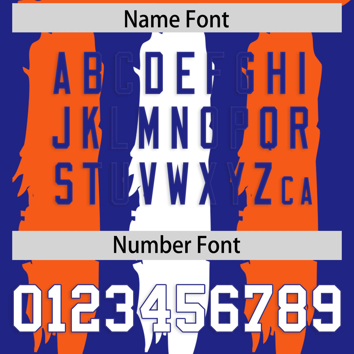 Custom Flag Football Jersey | Royal Orange and White Graffiti Pattern Practice 7on7 Uniforms | Add name, number &amp; logo| KXKSHOP