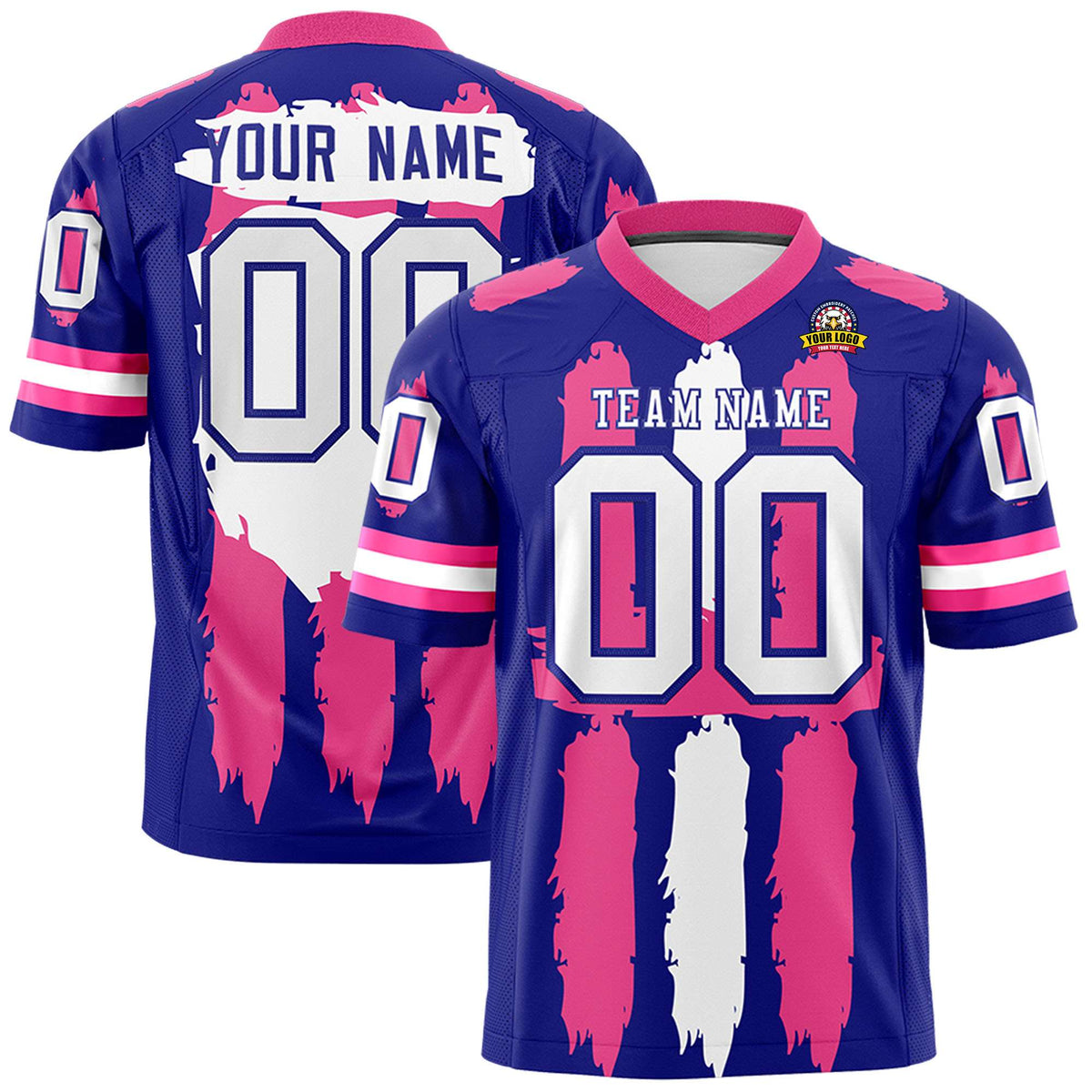 Custom Flag Football Jersey | Royal Pink and White Graffiti Pattern Practice 7on7 Uniforms | Add name, number &amp; logo| KXKSHOP