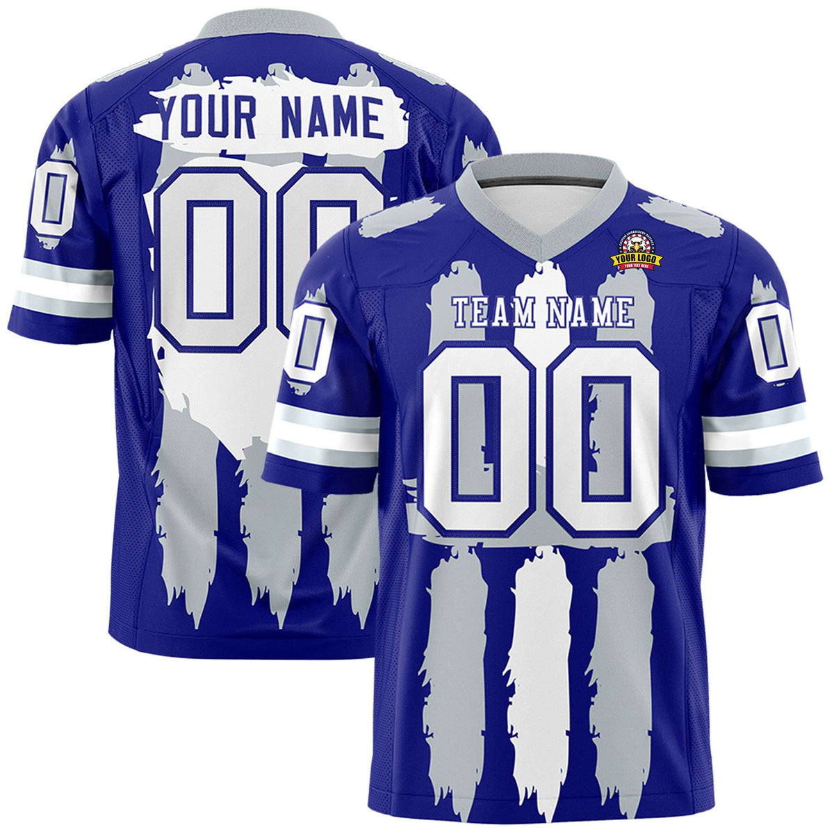 Custom Flag Football Jersey | Royal Silver and White Graffiti Pattern Practice 7on7 Uniforms | Add name, number &amp; logo| KXKSHOP
