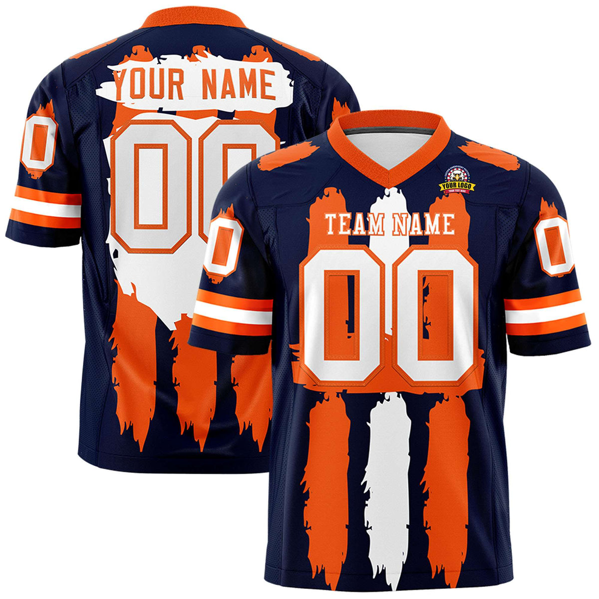 Custom Flag Football Jersey | Navy Orange and White Graffiti Pattern Practice 7on7 Uniforms | Add name, number &amp; logo| KXKSHOP