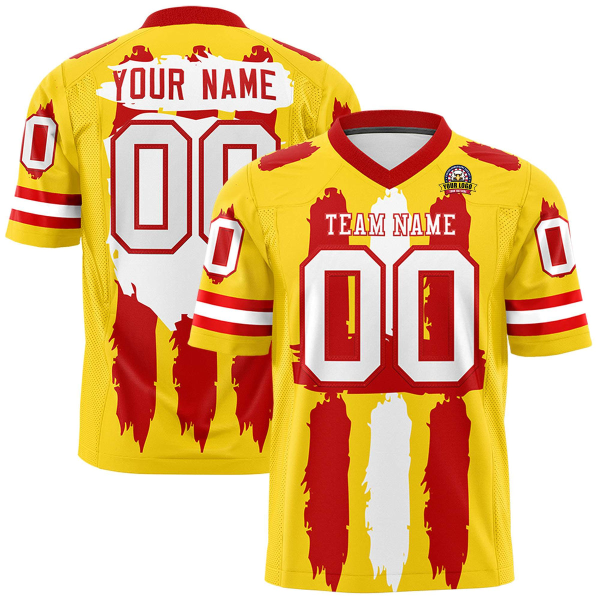 Custom Flag Football Jersey | Gold Red and White Graffiti Pattern Practice 7on7 Uniforms | Add name, number &amp; logo| KXKSHOP