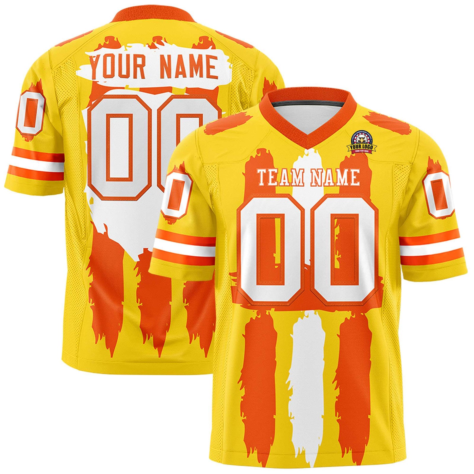 Custom Flag Football Jersey | Gold Orange and White Graffiti Pattern Practice 7on7 Uniforms | Add name, number & logo| KXKSHOP