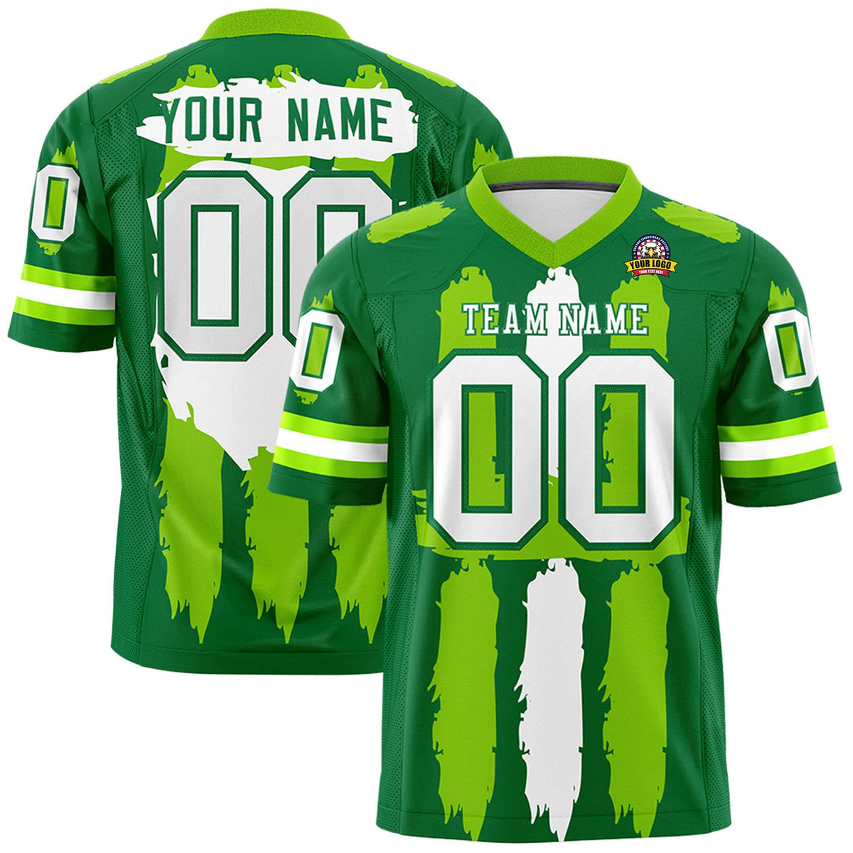Custom Flag Football Jersey | Kelly Green Neon Green and White Graffiti Pattern Practice 7on7 Uniforms | Add name, number &amp; logo| KXKSHOP
