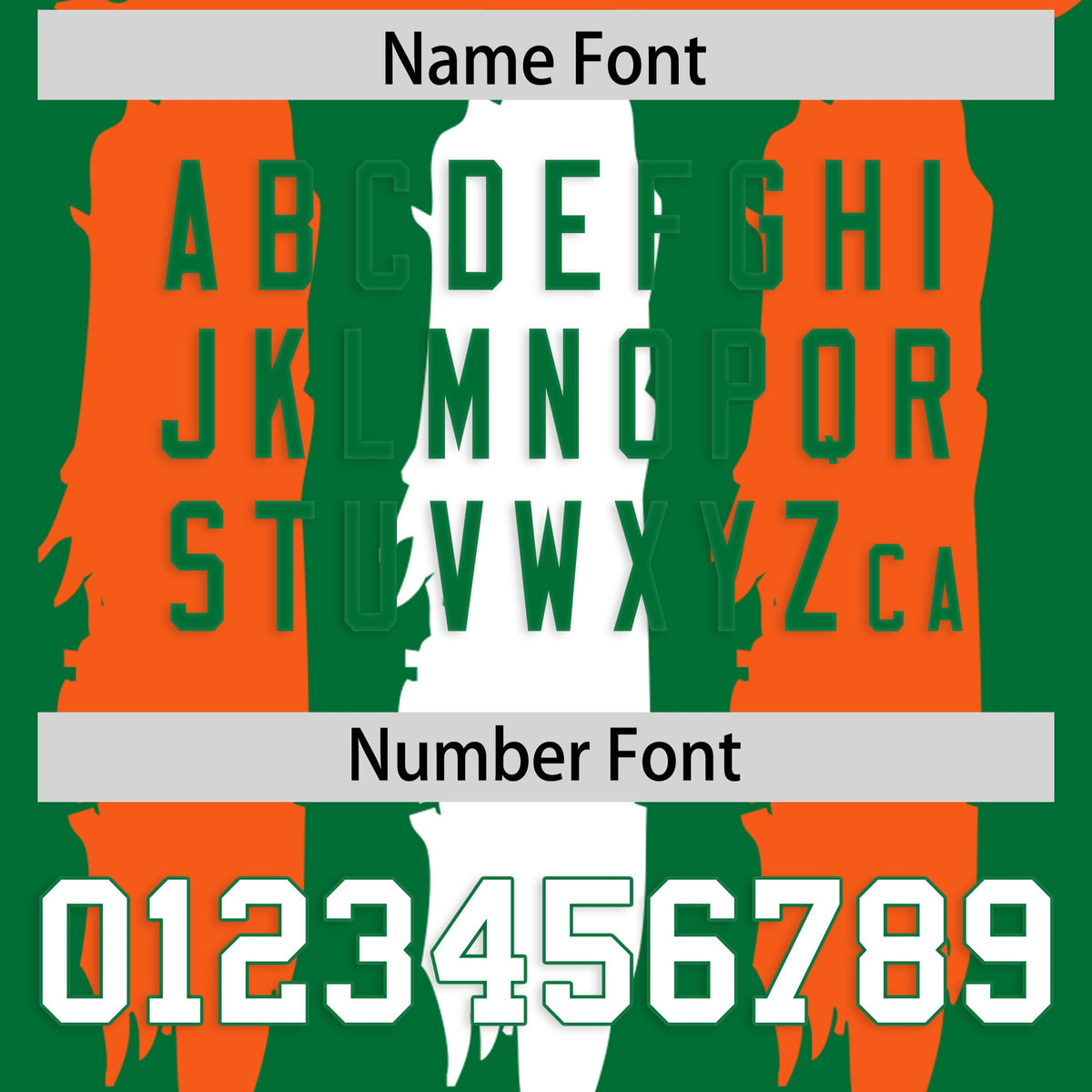 Custom Flag Football Jersey | Kelly Green Orange and White Graffiti Pattern Practice 7on7 Uniforms | Add name, number &amp; logo| KXKSHOP